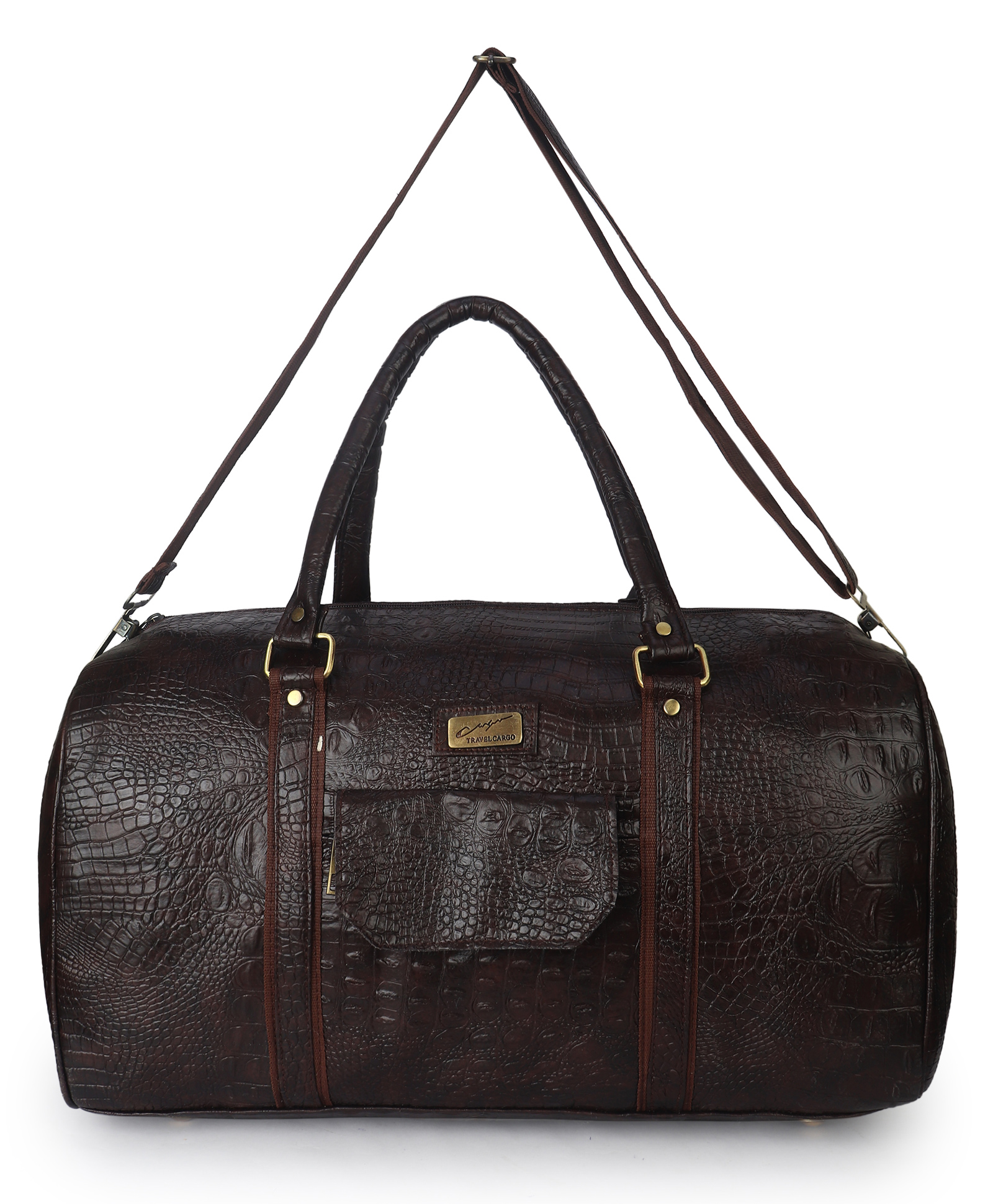 Sanjis Enterprise Brown Textured Faux Leather Stylish & Spacious Weekender Duffle Bag for Travel for Men and Women-image-2