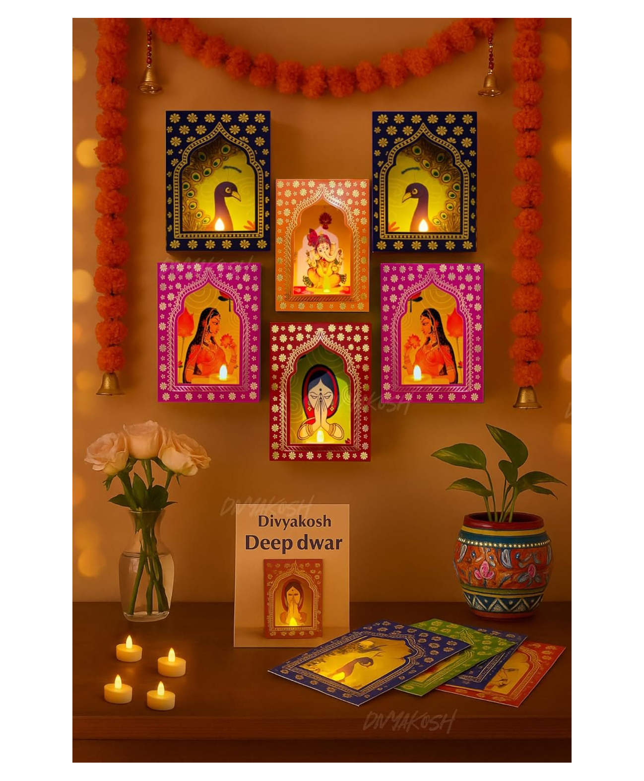 Divyakosh Paper Deep Dwar (Pack of 6) with LED Candles | Jharokha Style Home Décor Item, Ganpati Diwali Decor, Pooja/VaraMahalaxmi Decoration | Wall Decor, Stairs Decoration, Easy DIY Craft |-picture-22