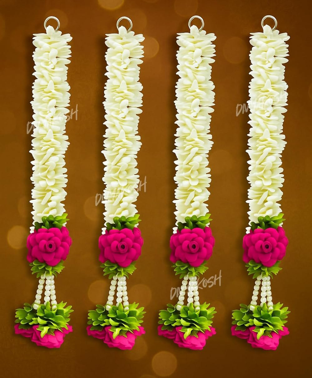 Divyakosh Premium Artificial Flower Toran Hanging Set Long Jasmine-Style Garland with Rose & Leaf Clusters,Traditional Decorative Door Hanging , Pooja Room, Festival, Floral Decor (Set of 4)-image-4