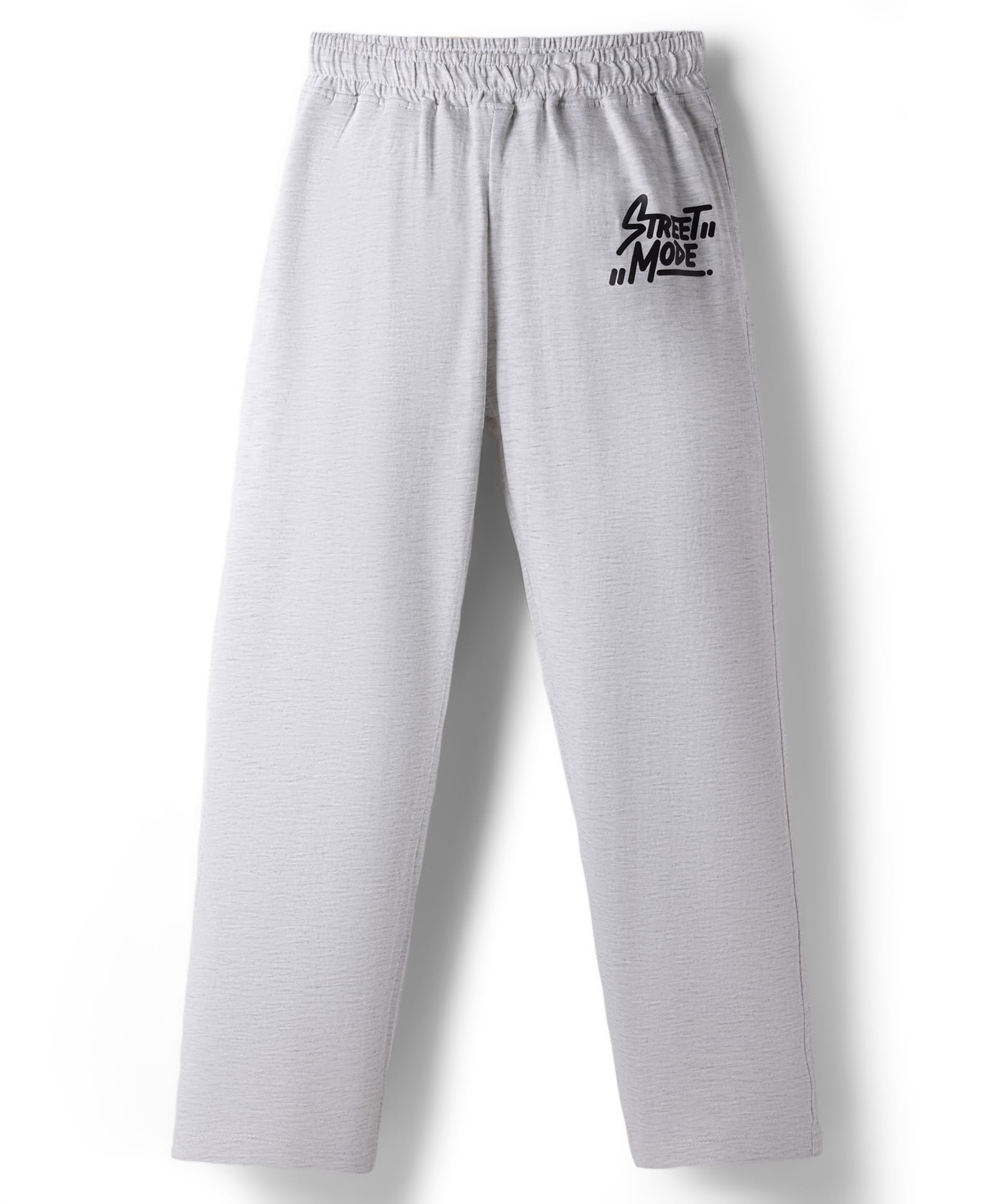 Kookie Kids Single Jersey Knit Full Length Joggers with Text Print - Grey-image-16