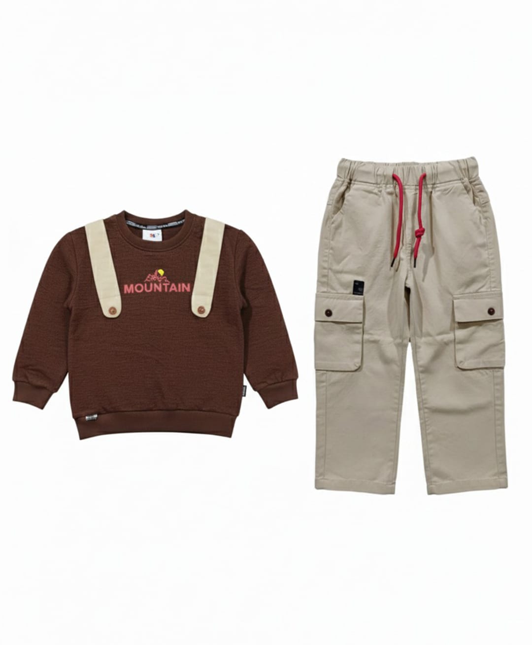 CRUNCHY NACHOS Knitted Knit Full Sleeves Mountain Text Printed Winter Sweatshirt & Pants Set - Coffee-image-3