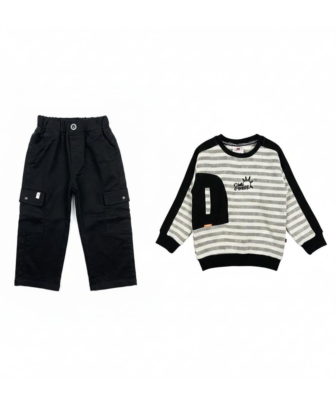 CRUNCHY NACHOS Knitted Knit Full Sleeves Striped Typography Embroidered Winter Sweatshirt & Pants Set - Black-image-45