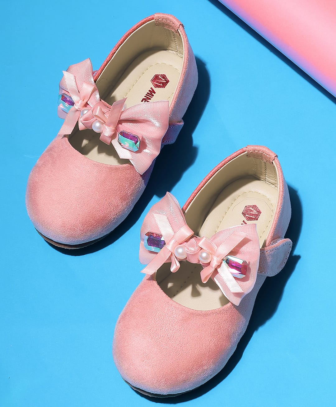 Mine Sole Stone & Pearl Detailed Bow Embellished Mary Jane Ballerina - Pink Color-image-17