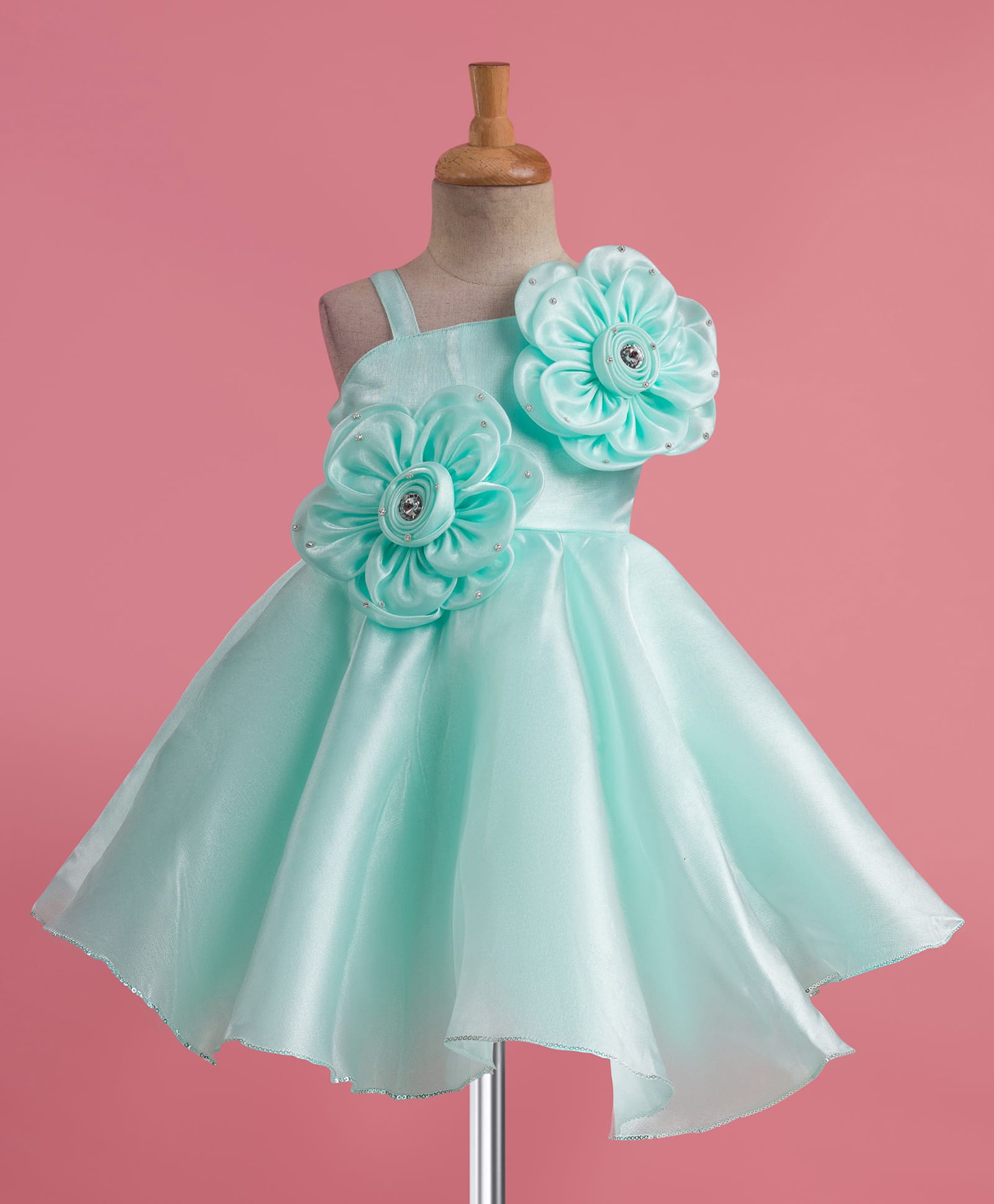 Enfance Sleeveless Floral Applique Detailed Stones Embellished Dress - Sea Green-image-46