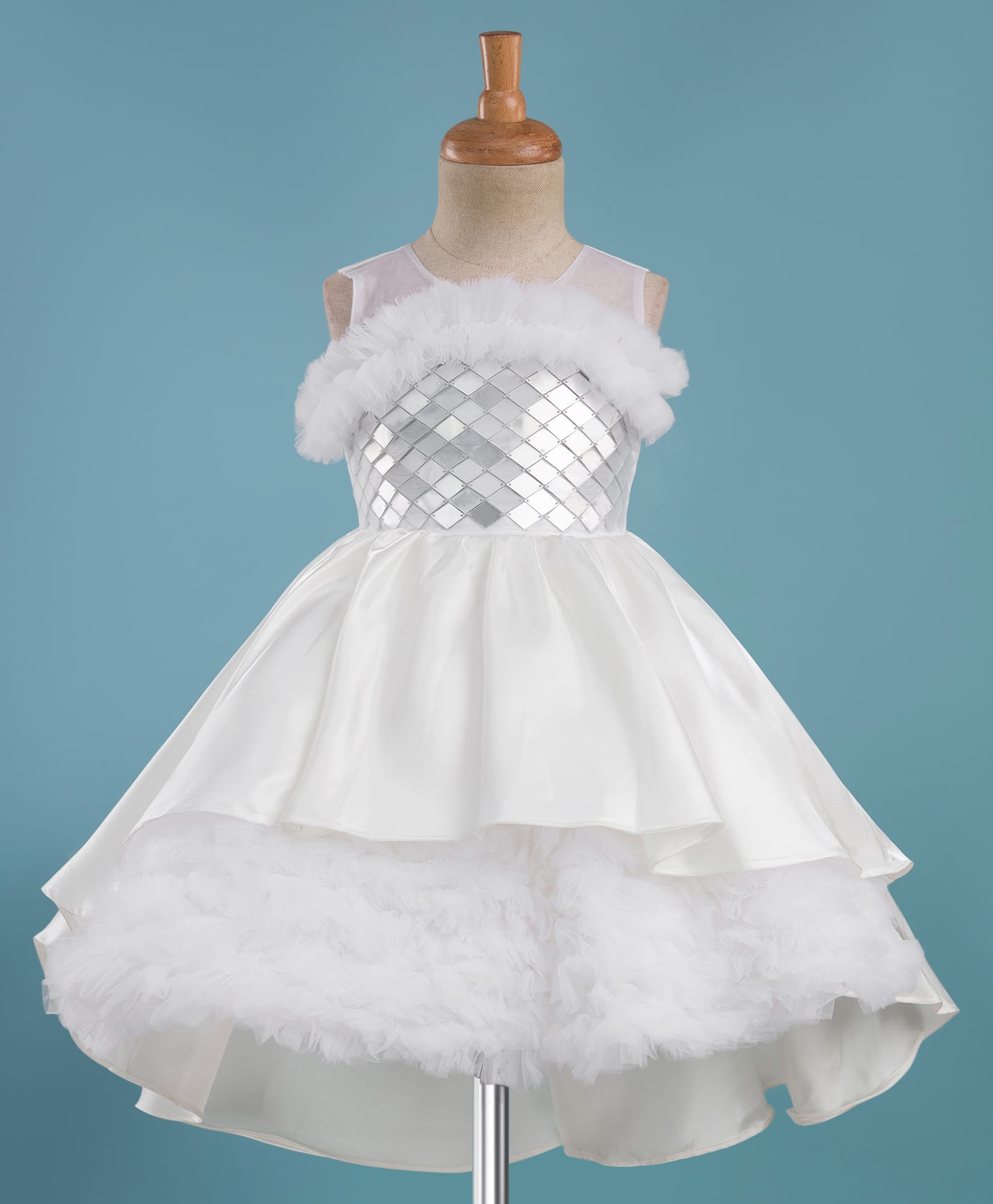 Enfance Sleeveless Abstract Applique & Ruffles Detailed Dress - White-picture-25
