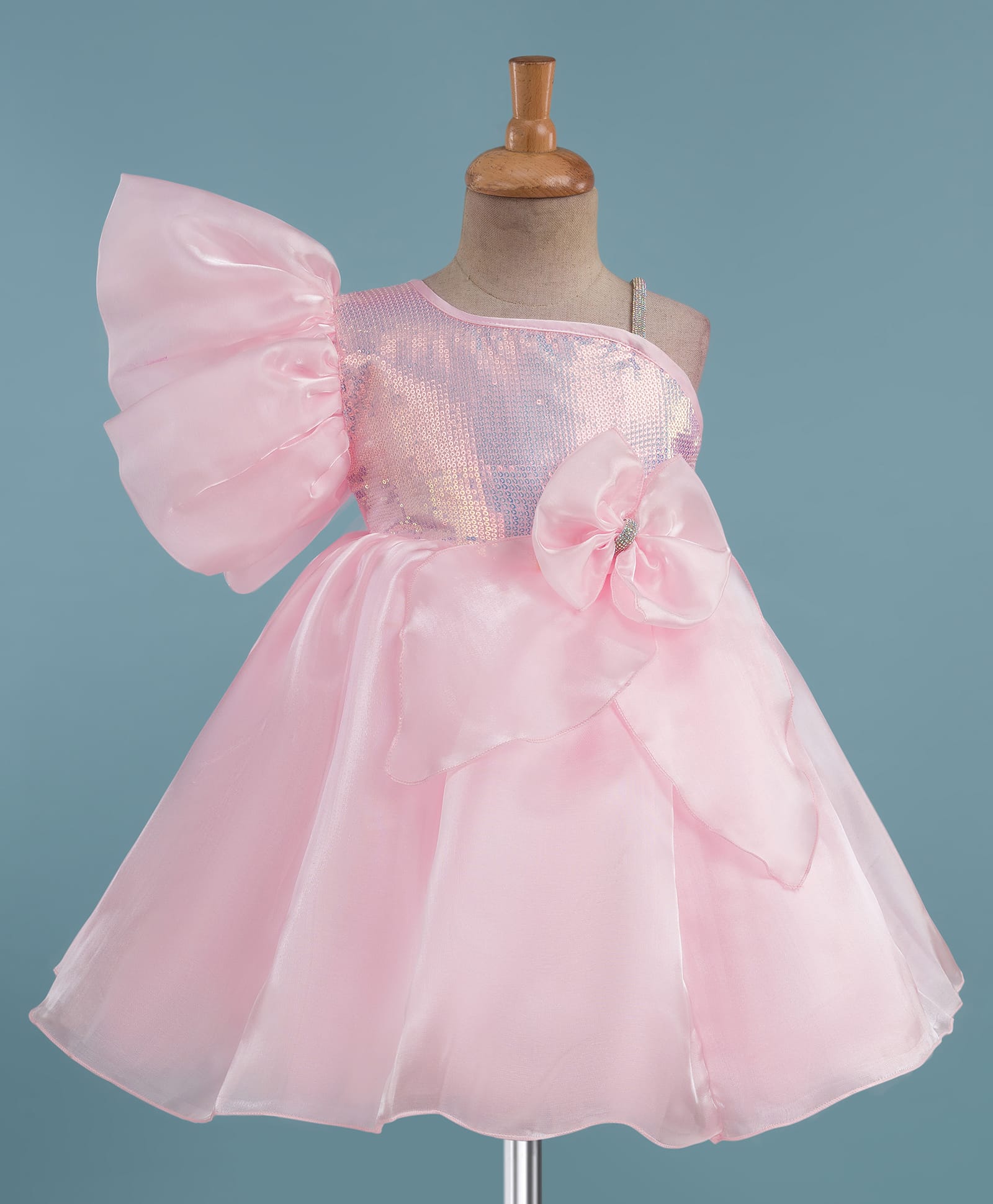 Enfance Half Sleeves Sequins Embellished & Bow Applique Detailed Dress - Pink-image-37