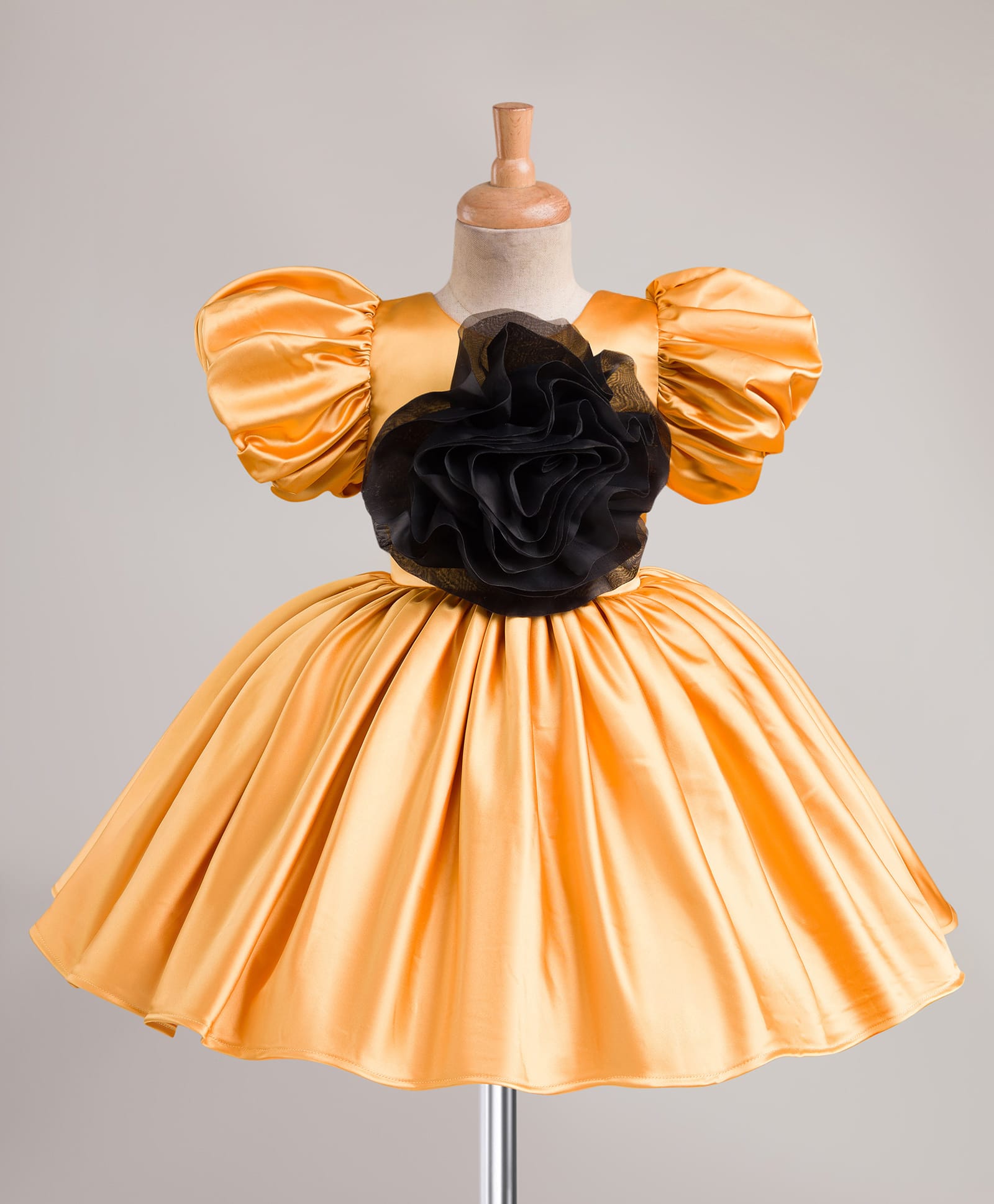 Enfance Half Puffed Sleeves Floral Applique Detailed Dress - Mustard-image-28