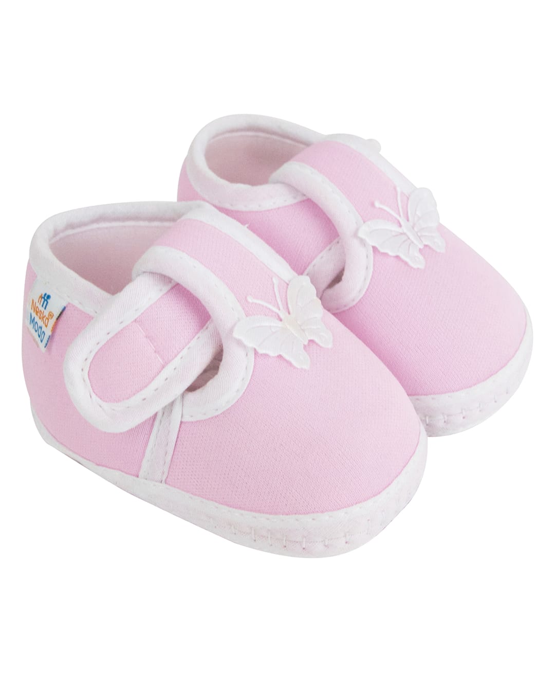 Neska Moda Cotton Butterfly Applique Velcro Closure Booties - Baby Pink-picture-2