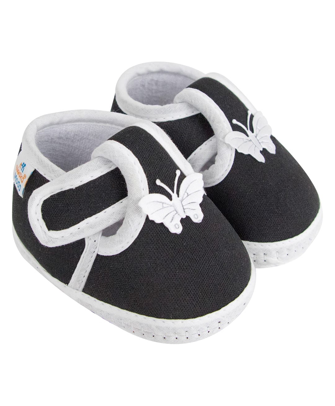 Neska Moda Cotton Butterfly Applique Velcro Closure Booties - Black-picture-10