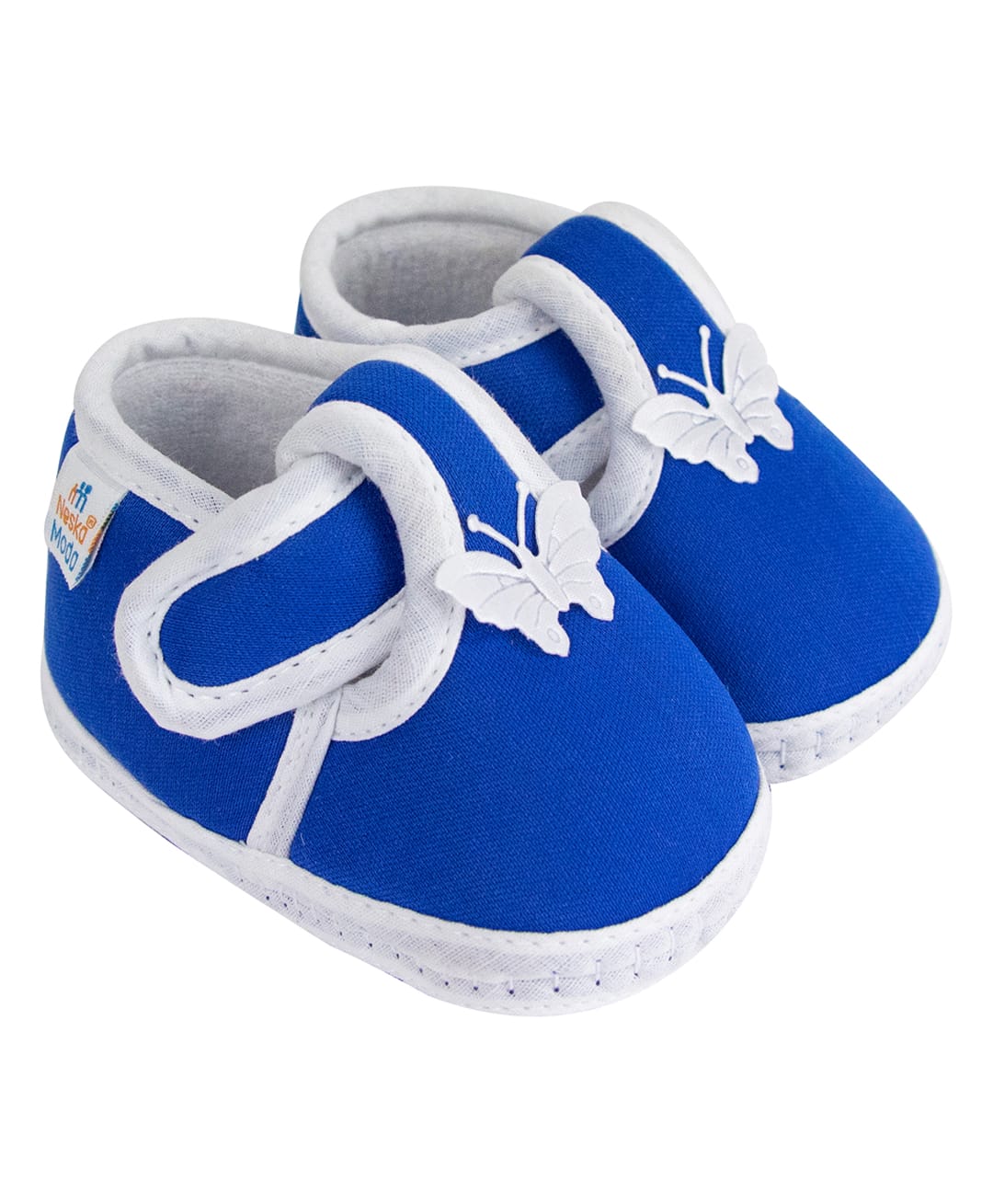 Neska Moda Cotton Butterfly Applique Velcro Closure Booties - Blue-image-49