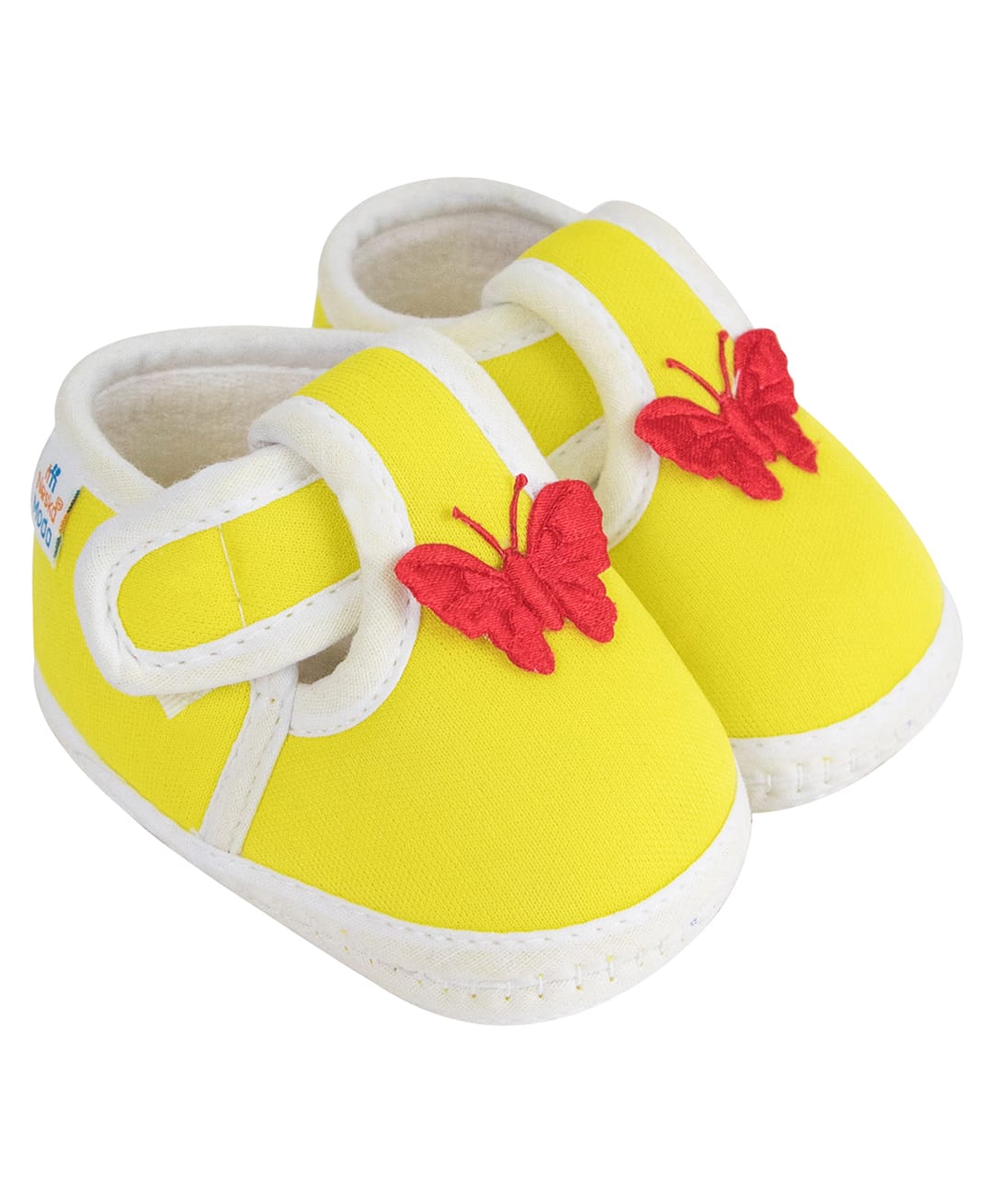 Neska Moda Cotton Butterfly Applique Velcro Closure Booties - Yellow-image-22