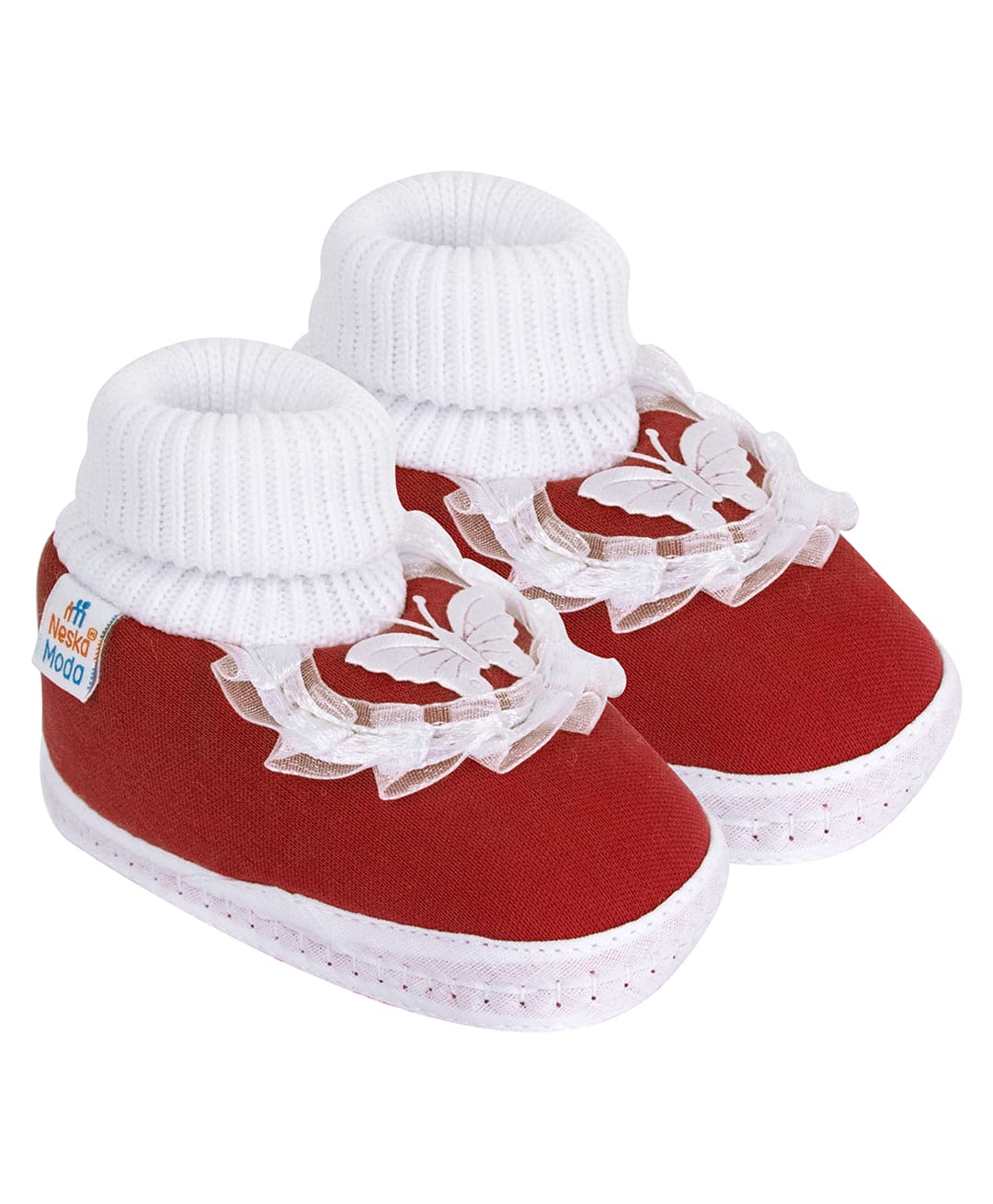 Neska Moda Butterfly Applique Booties - Maroon-image-4