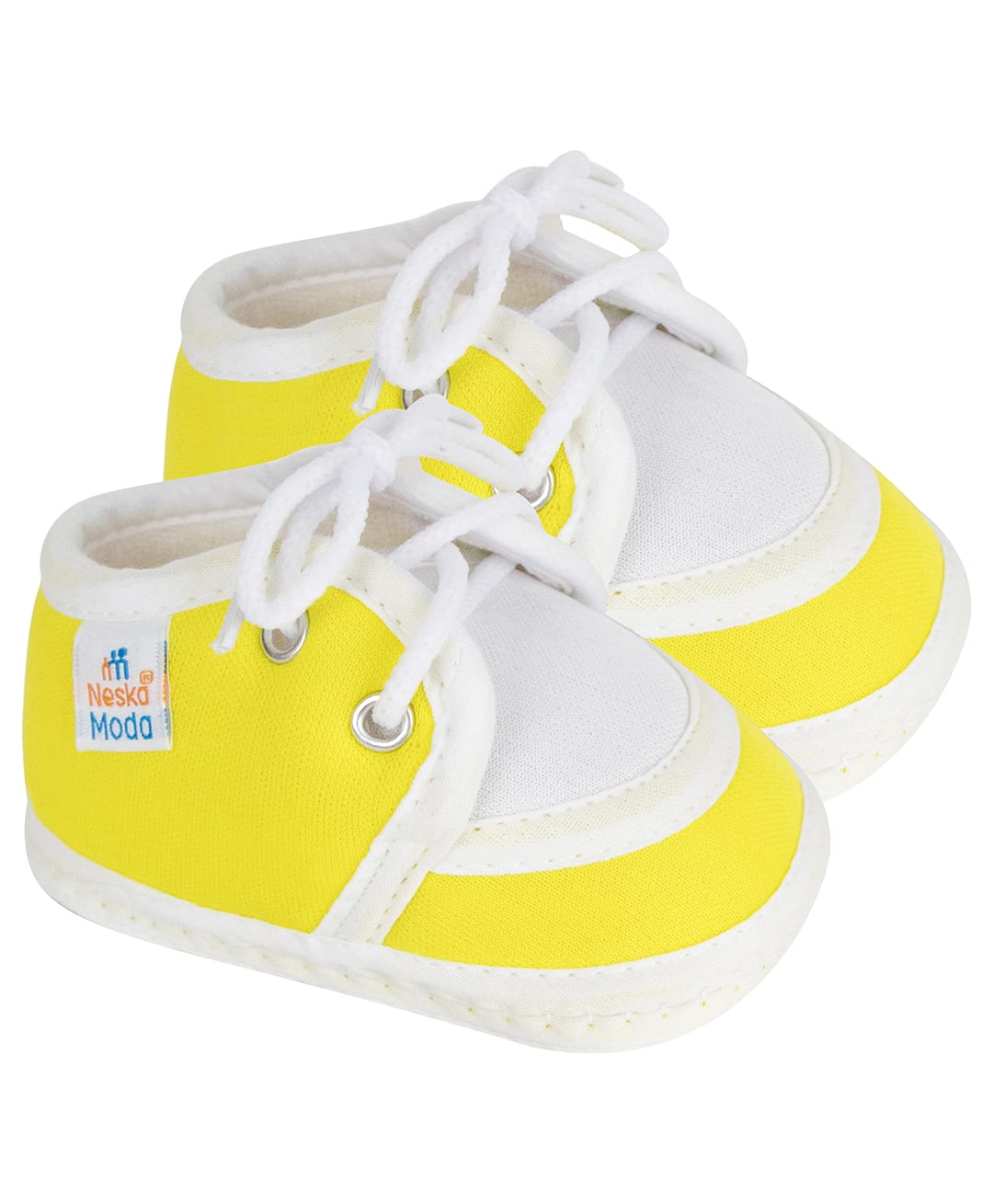 Neska Moda Cotton Colour Blocked Lace Up Booties -Yellow-picture-17