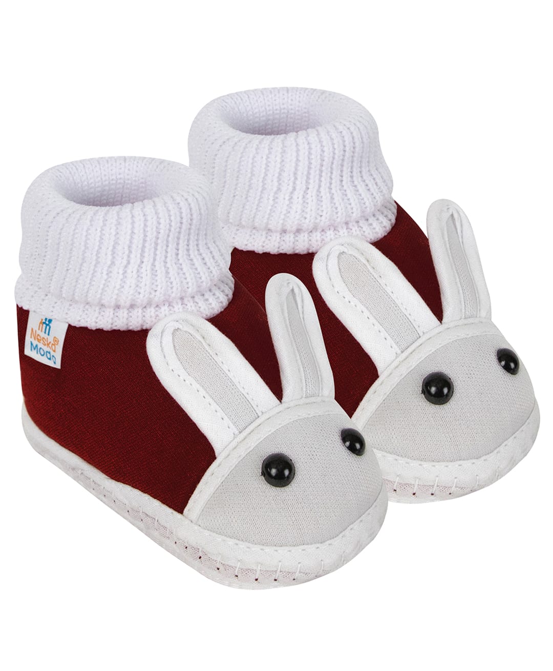 Neska Moda Rabbit Applique & Frill Detailed Booties - Maroon-image-47