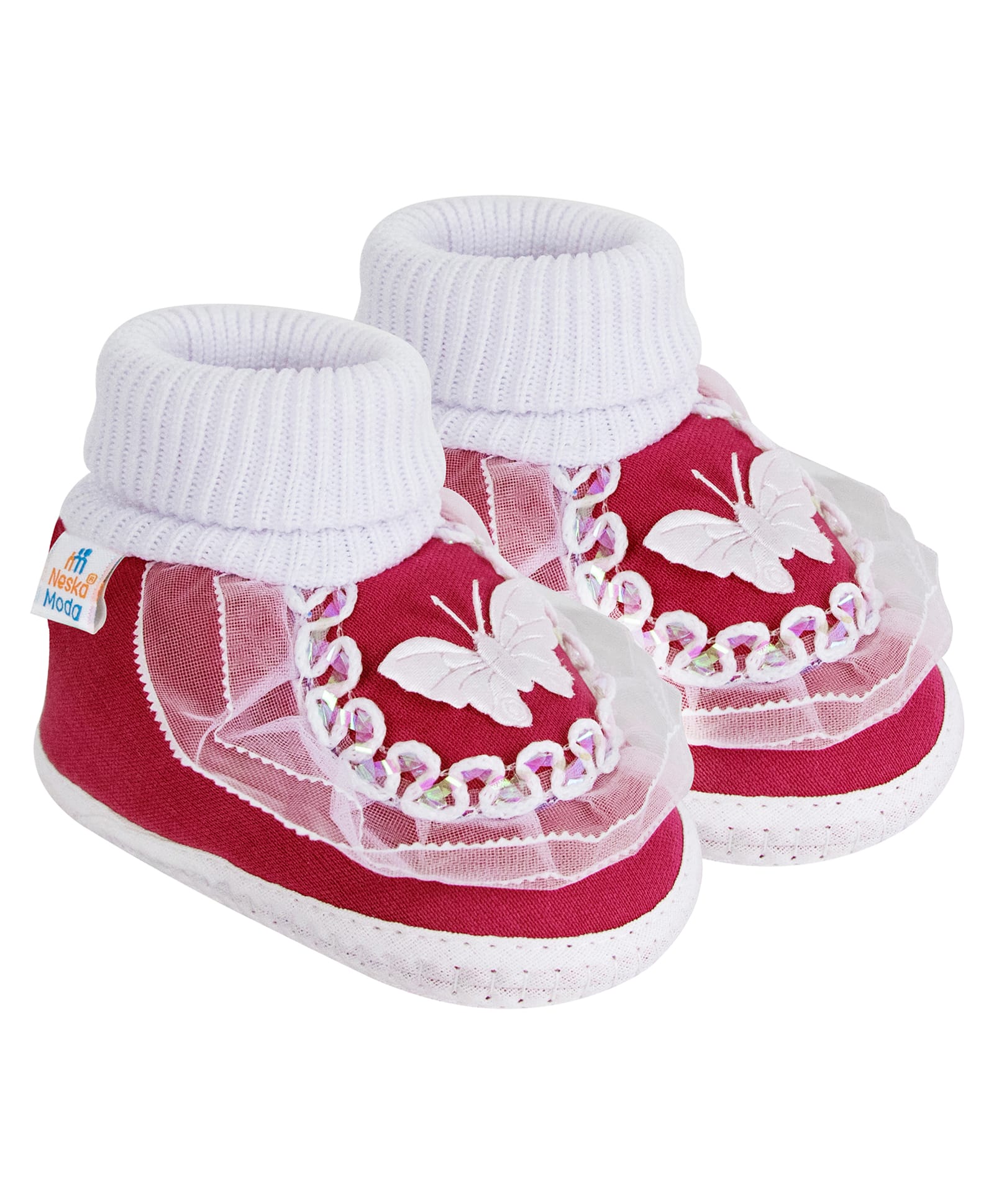 Neska Moda Butterfly Applique & Frill Detailed Booties - Maroon-picture-37