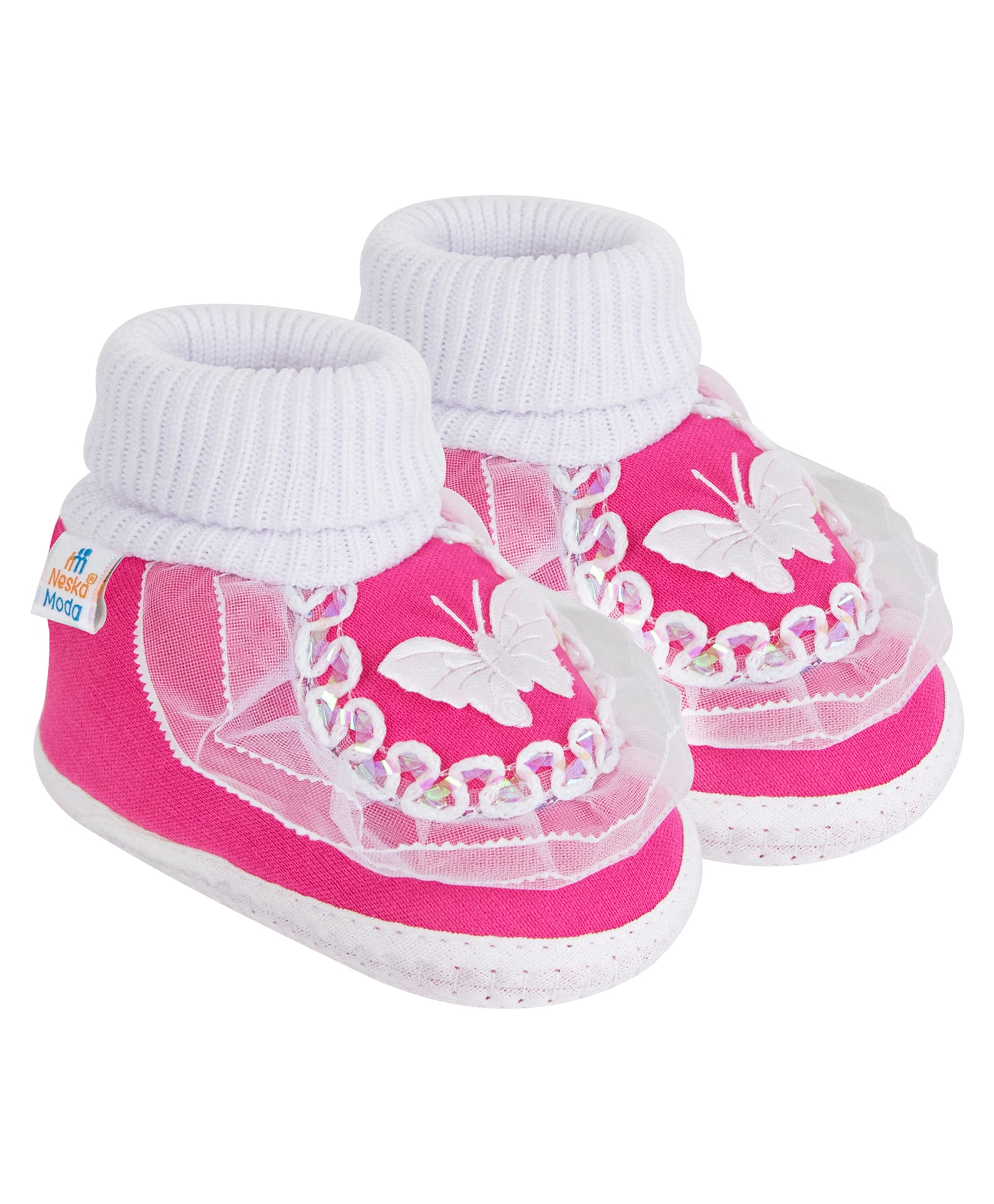 Neska Moda Butterfly Applique & Frill Detailed Booties - Pink-picture-27