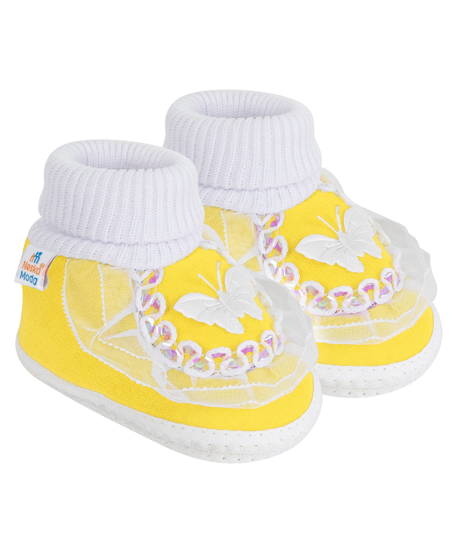 Neska Moda Butterfly Applique & Frill Detailed Booties - Yellow-image-31