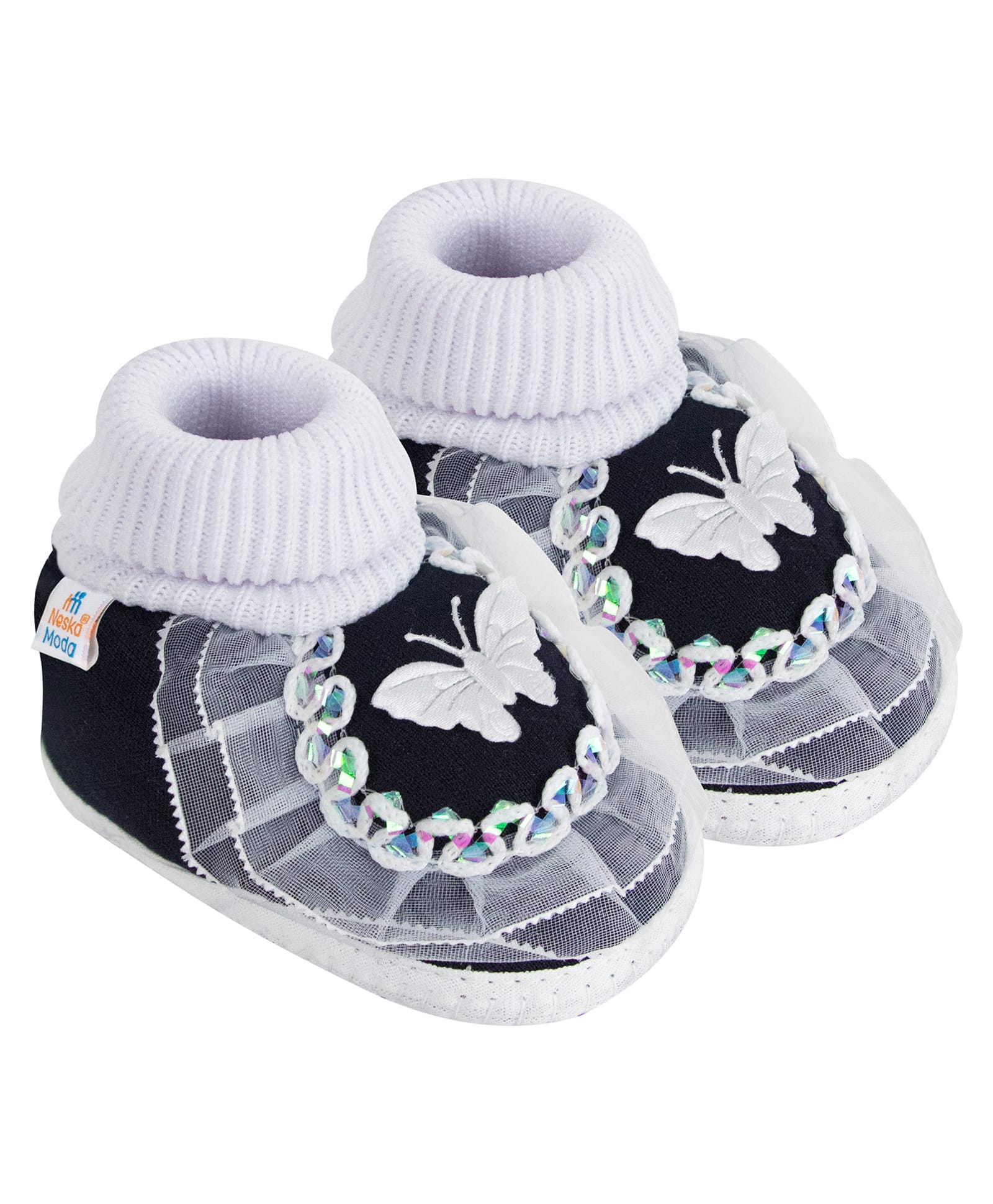 Neska Moda Butterfly Applique & Frill Detailed Booties - Black-image-31