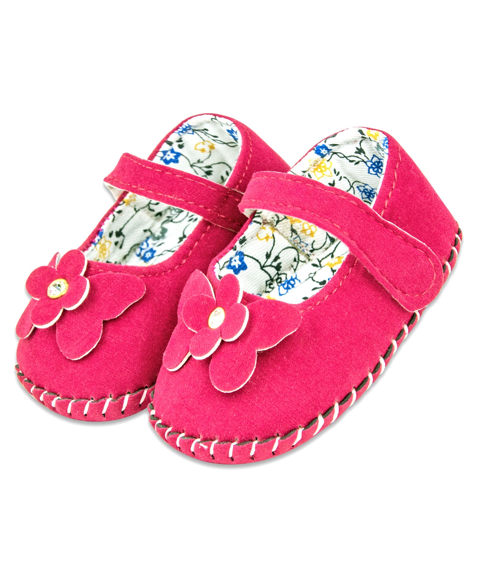 Neska Moda Floral Applique Velcro Closure Ballerinas - Pink-picture-8