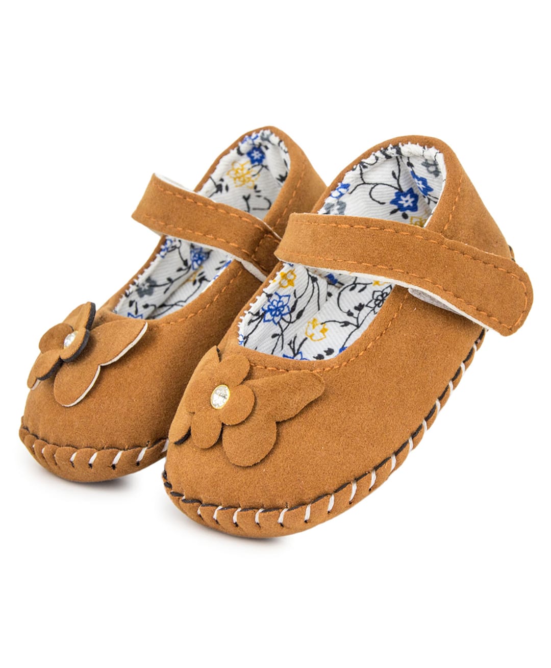 Neska Moda Floral Applique Velcro Closure Ballerinas - Brown-image-13