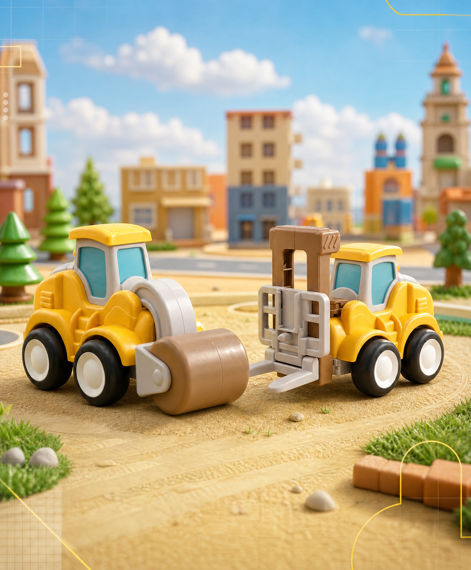 Babyhug Press & Go Mini Forklift & Road Roller Truck Toy with Flexible Joints for Toddlers| Early Learning & Development| Pretend Play Toy| Fun Toy for 3+ Years Babies & Kids|BIS Certified| Pack of 2-picture-24