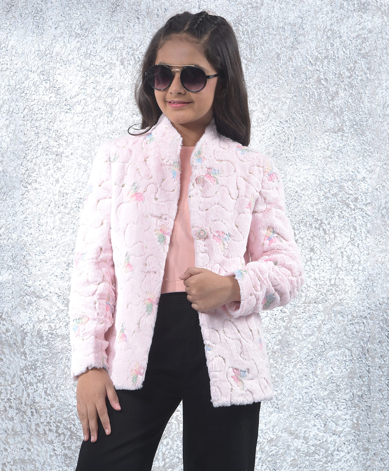 CRIMSOUNE CLUB Knit Full Sleeves Butterfly Embroidered Winter Coat - Pink-picture-23