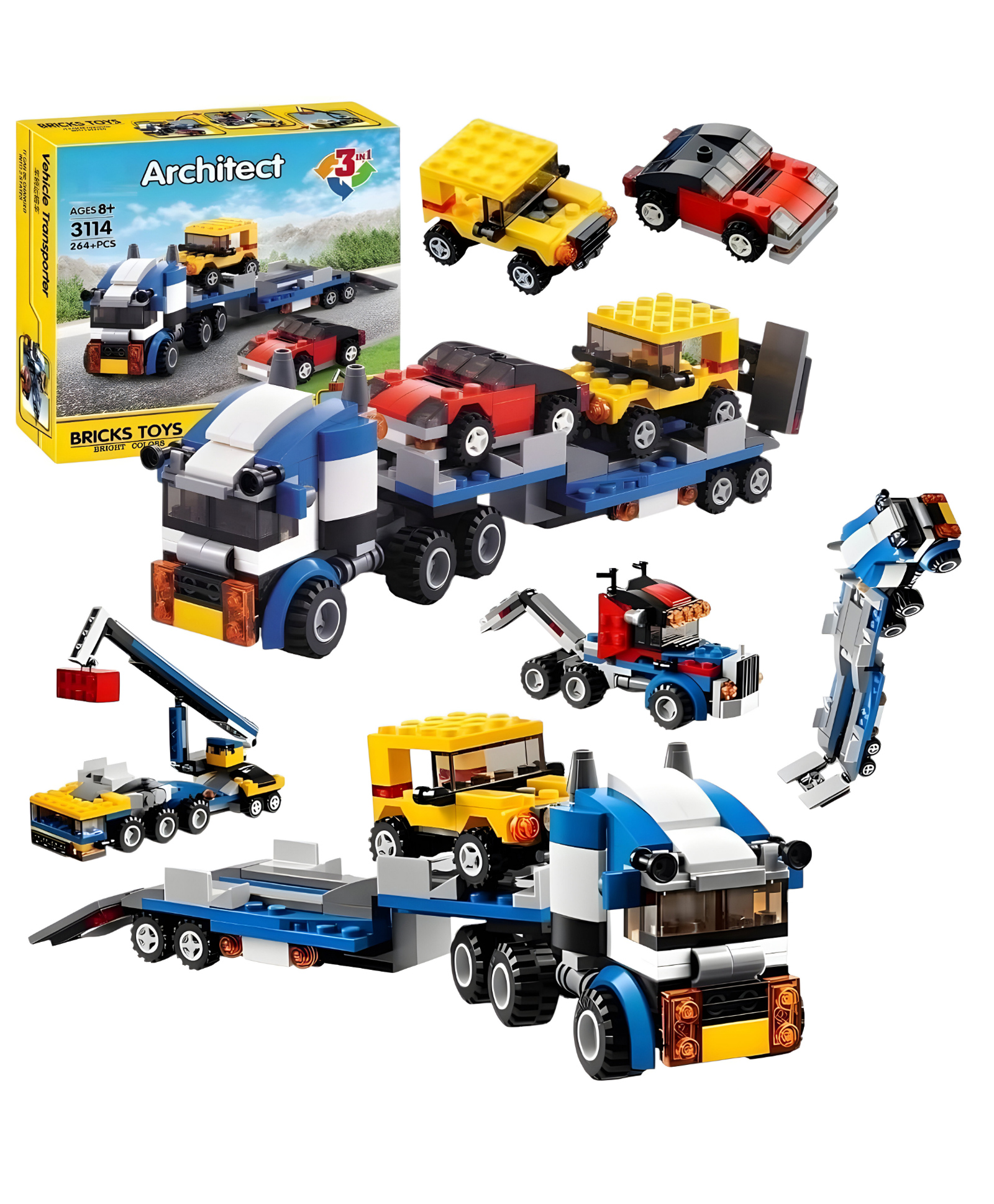 NEGOCIO 3 in 1 Jeep, Car & Truck Vehicle Toys | Transporter Building Brick Block for Kids | Stem Educational Learning Die Toys for Kids | Creative Construction Toy- PACK OF 1- COLOR MAY VARY-picture-21
