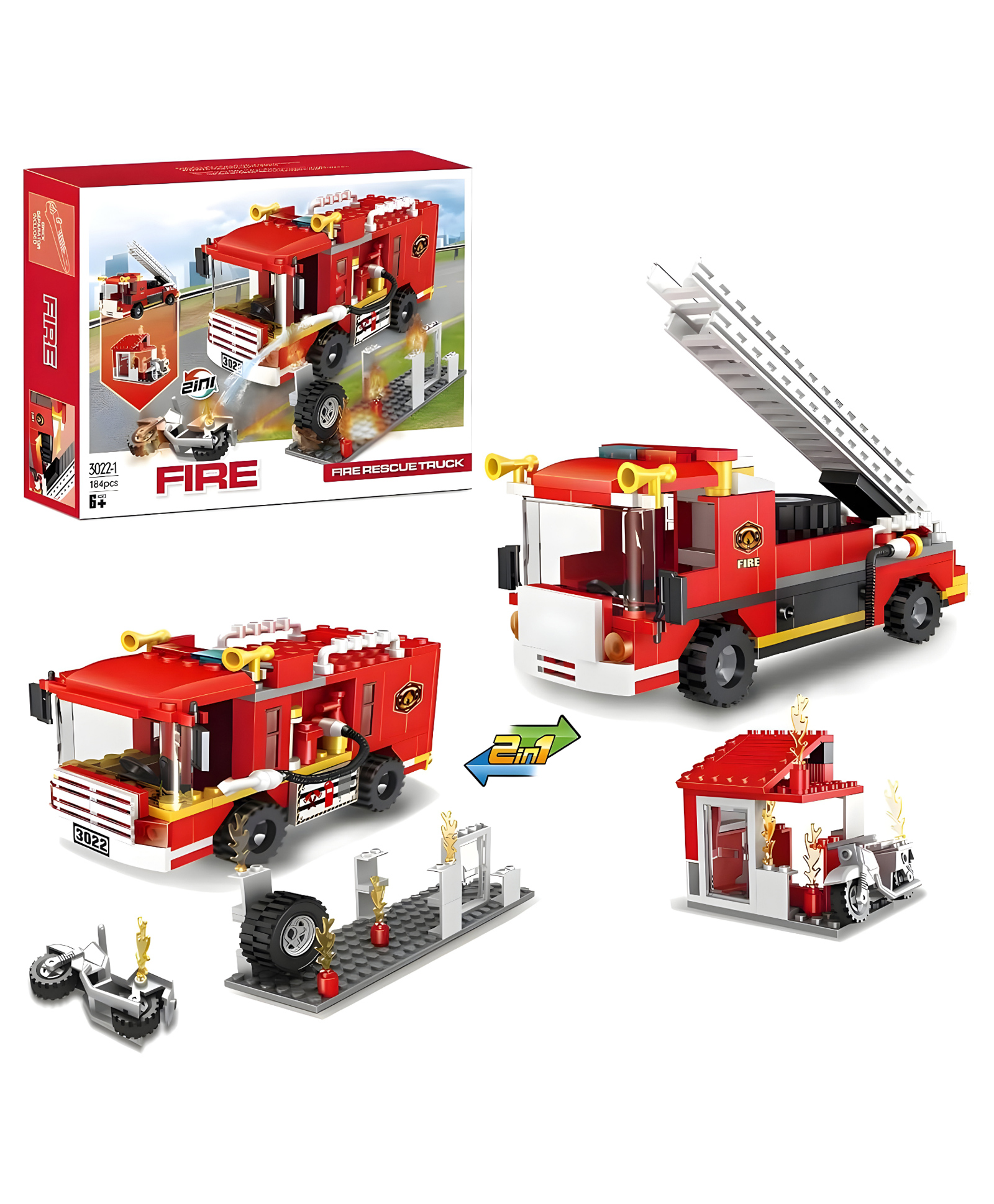NEGOCIO City Fire Ladder Truck Building Blocks Toy Set Firefighter Toy Vehicle Gift for Kids- PACK OF 1- COLOR MAY VARY-picture-17