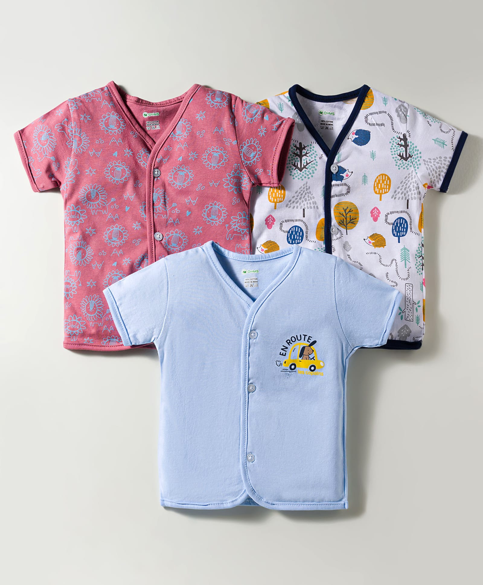 OHMS Single Jersey Knit Half Sleeves Jhablas With Vehicle Print Pack Of 3 - Pink Yellow & Light Blue-picture-16