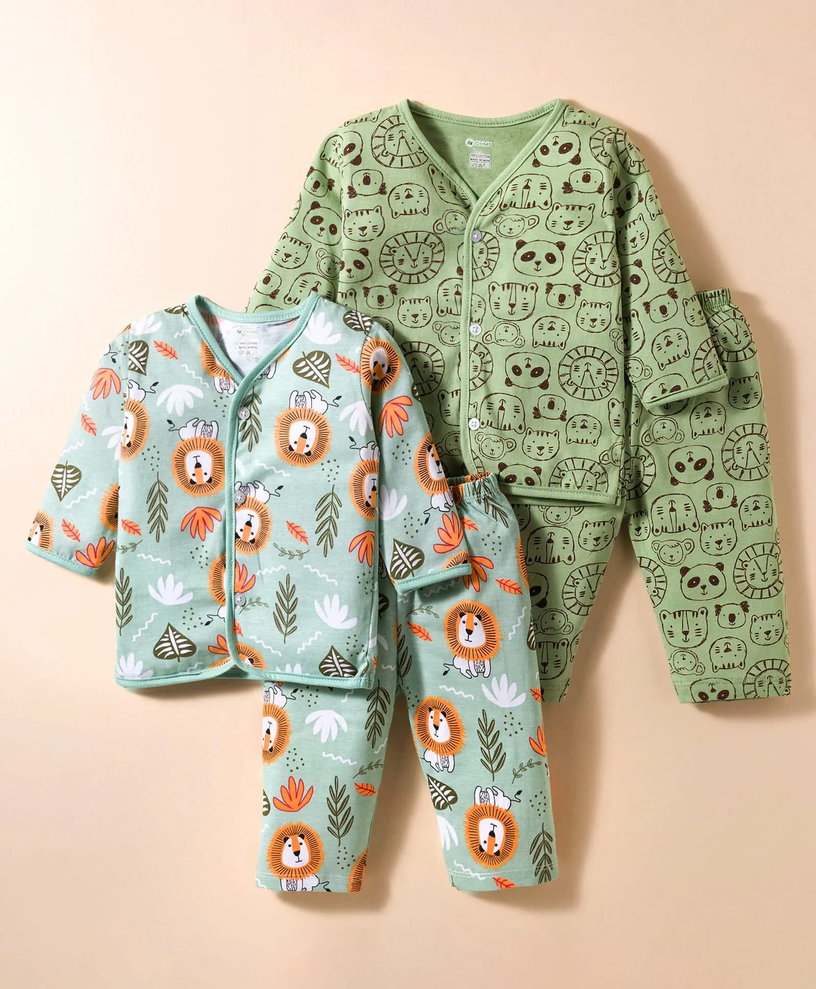 OHMS Single Jersey Knit Full Sleeves Printed T-Shirts & Pyjamas Co-ord Night Suits Pack of 2 - Multicolor-image-5