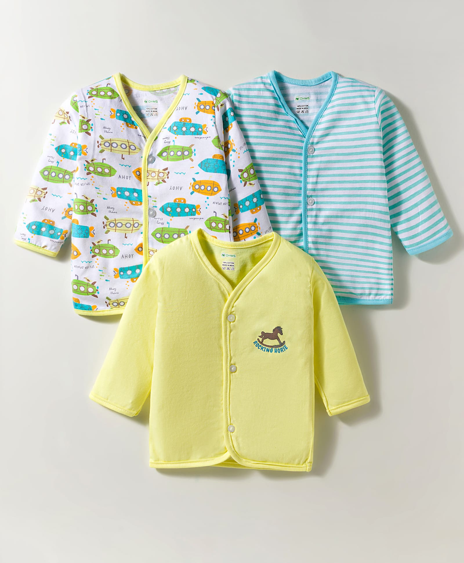 OHMS Single Jersey Knit Half Sleeves Jhablas With Space Theme Print Pack Of 3 - Light Blue Yellow & White-image-40