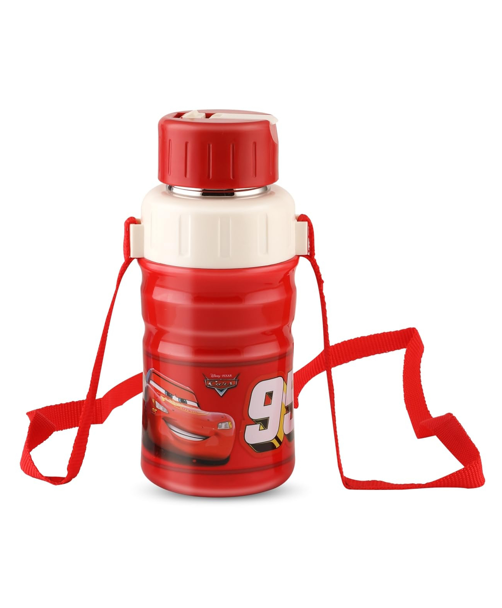 JAYPEE Steel Safe 400ml Inner Stainless Steel Insulated Water Bottle with Fliptop Lid, Car 95 Printed Leakproof Water bottle for School kids, 400 ml |Red-image-48