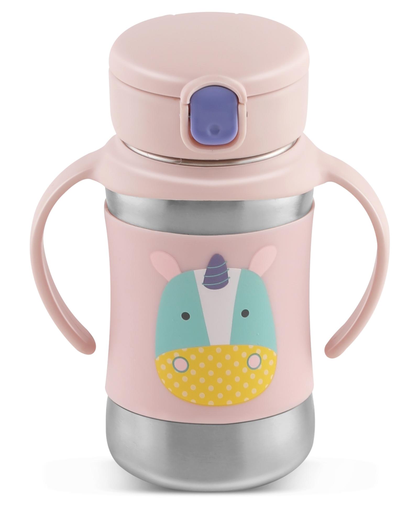 JAYPEE Angel Sipper Bottle for Kids |Food Grade Inner Stainless Steel with Straw|Better Grip with Silicone Cladding|Turn Around Handles for Easy Carry|Drinking Sipper, Pink- 350 ml-picture-41