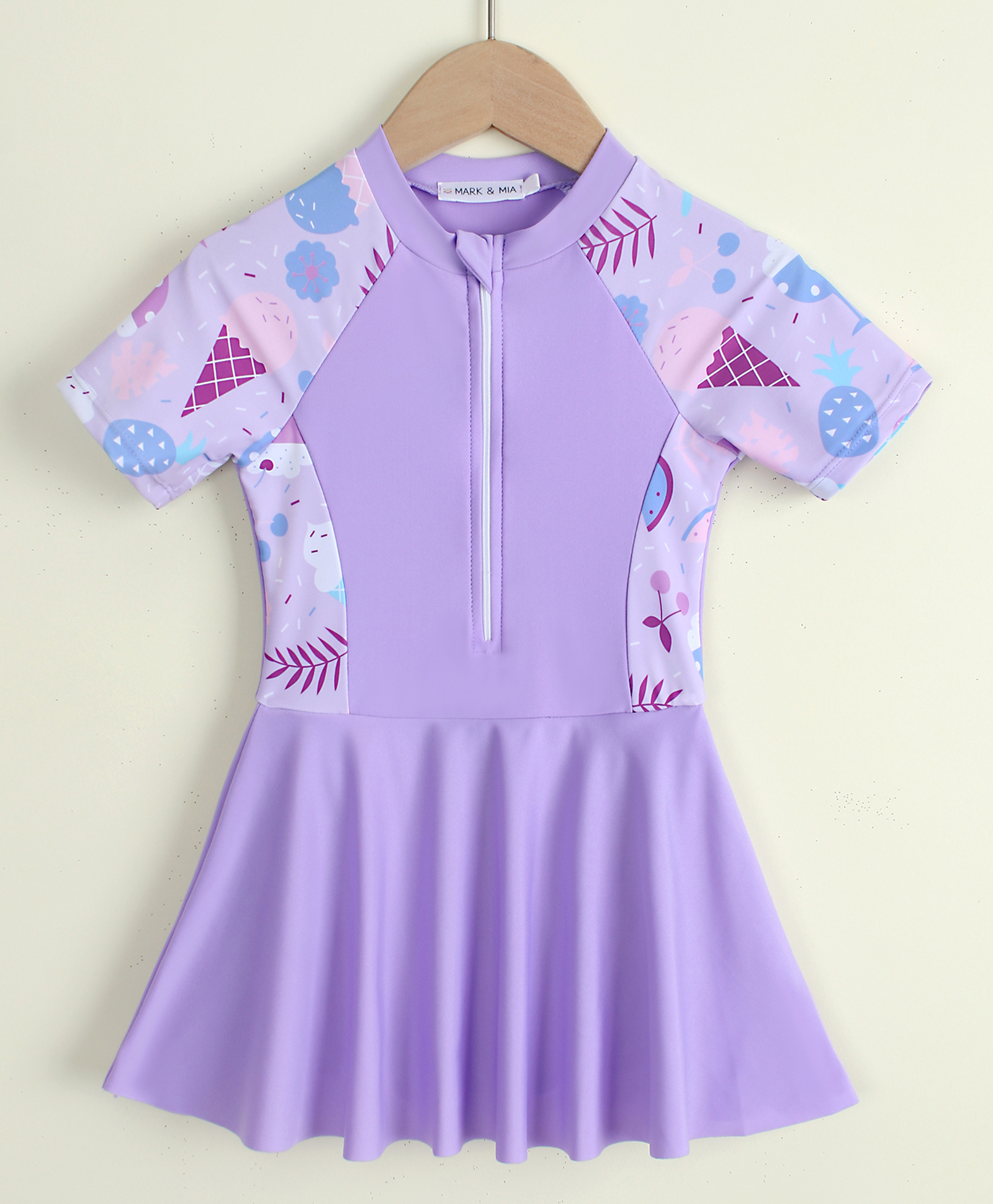 Mark & Mia Raglan Half Sleeves Ice Cream Printed Frock Swimsuit - Purple