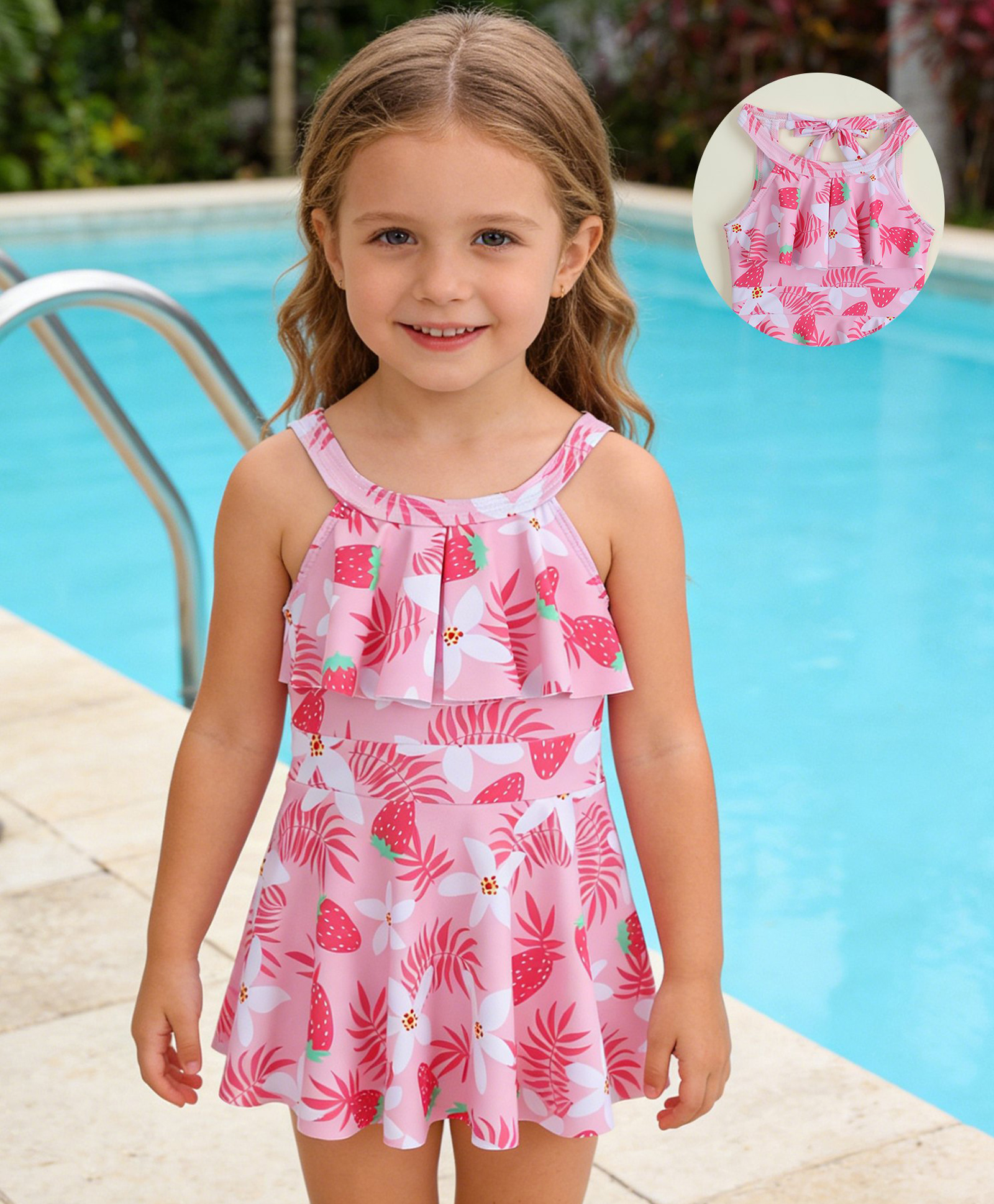 Mark & Mia Sleeveless Frock Swimsuit with Floral Print - Pink