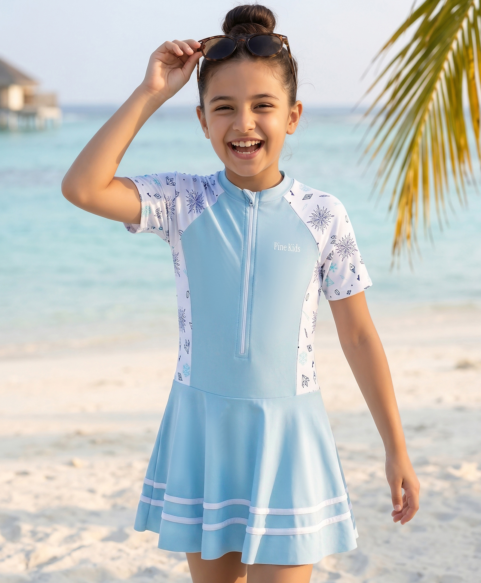 Pine Kids Half Raglan Sleeves Printed Frock Swimsuit - Blue-image-27