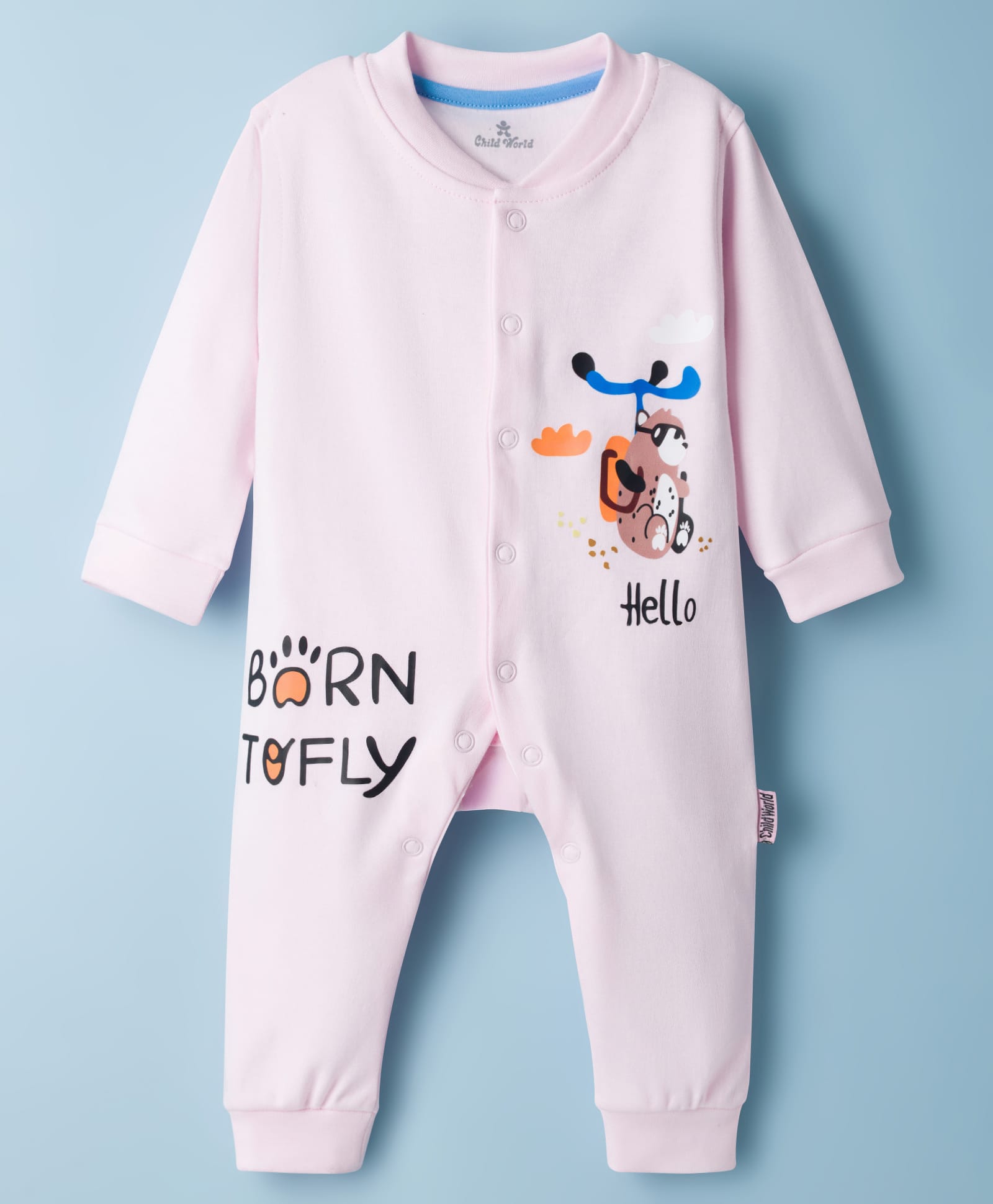 Child World Interlock Knit Full Sleeves Romper With Teddy Bear Print - Pink-image-39