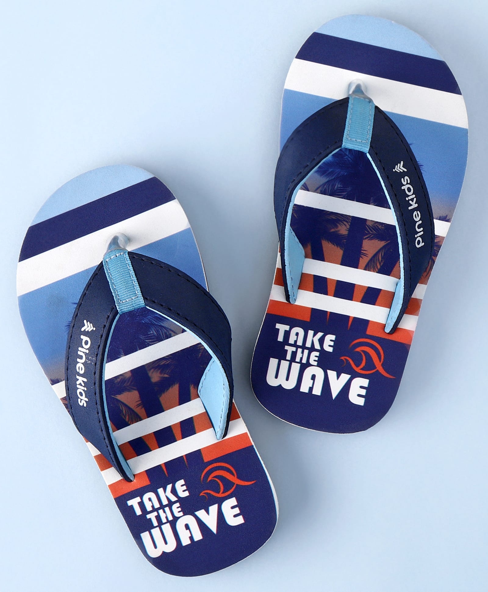 Pine Kids Slip On Beach Theme Printed & Striped Flip Flop - Blue