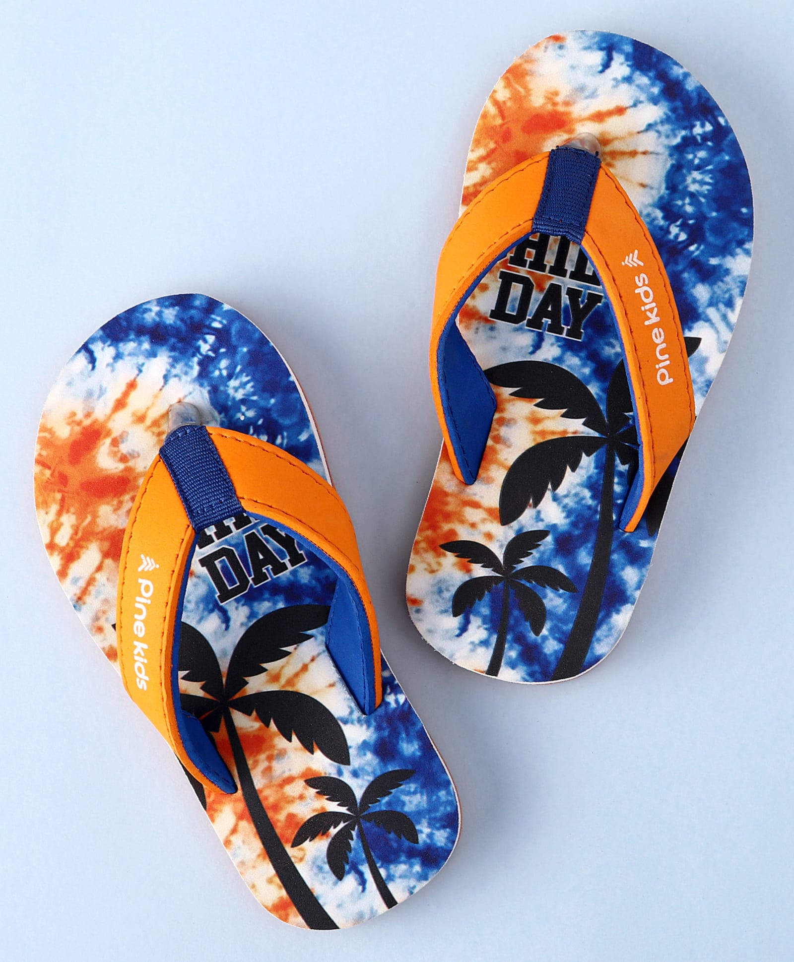 Pine Kids Slip On Flip Flops with Coconut Tree Print - Blue-image-39