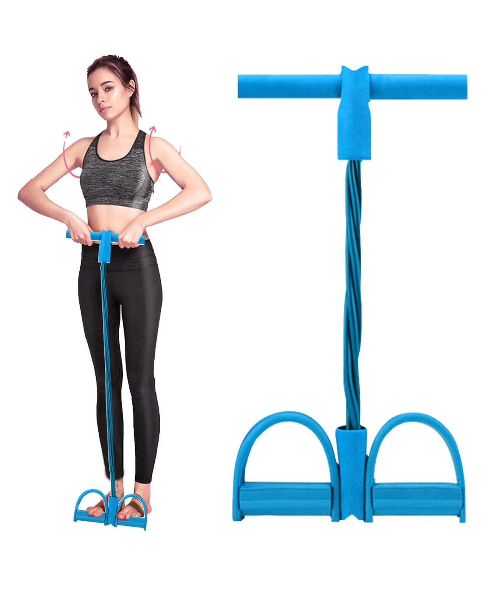 YAMAMA Pedal Puller, 4-Tube Elastic Yoga Pedal Puller Bands, Bodybuilding Expander Abdomen Waist Arm Leg Shoulder Stretching Rope for Home Fitness - Color May Vary-image-2
