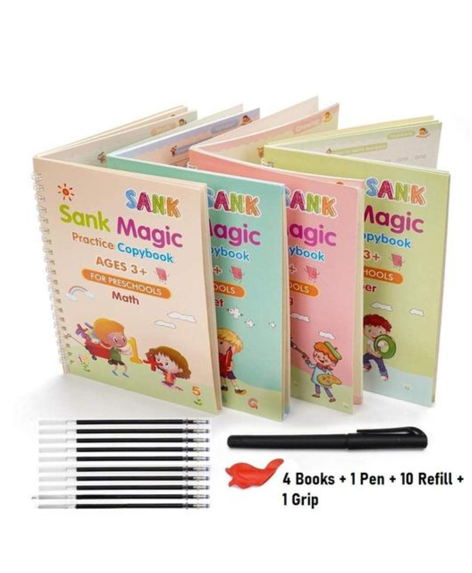 YAMAMA Sank Magic Practice Copy book set For Kids set of (4 book +1 pen +10 Refill) Copy book set for better hand writing - Multicolor-image-17