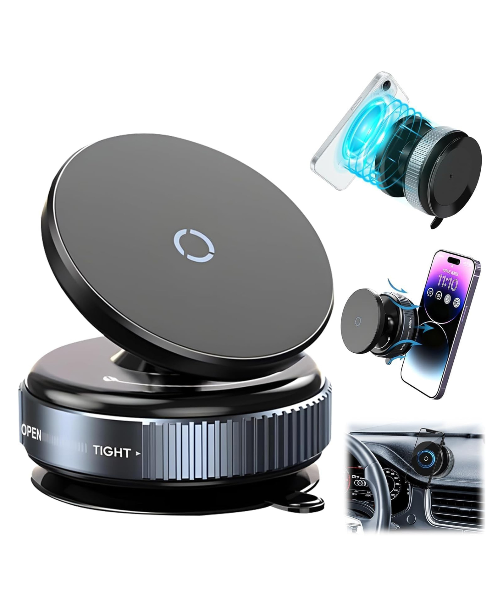 YAMAMA Vacuum Magnetic Suction Phone Mount, 360°Adjustable Hands-Free Shower Phone Holder, Stand Magnetic Cell Mobile Holder for Car, Gym, Mirror Compatible With All Phones (K009 MagSafe)-image-2