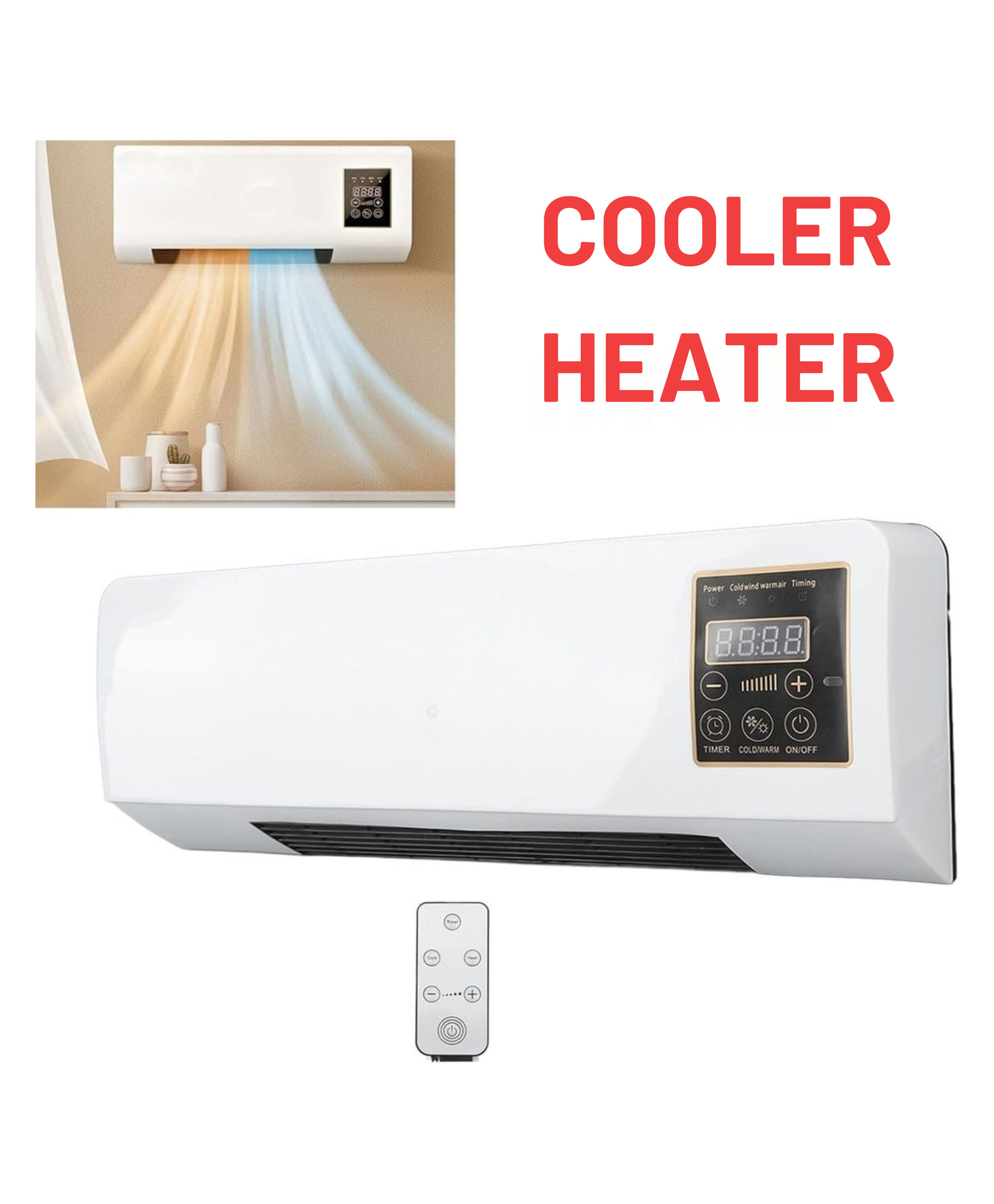 YAMAMA Mini Air Conditioner Fan, Wall Mounted Air Conditioner Fan Cooling & Heating Dual Purpose Small Air Conditioning Fan with Remote Control Air Conditioning Hot Fan for Bedroom Living Room Office