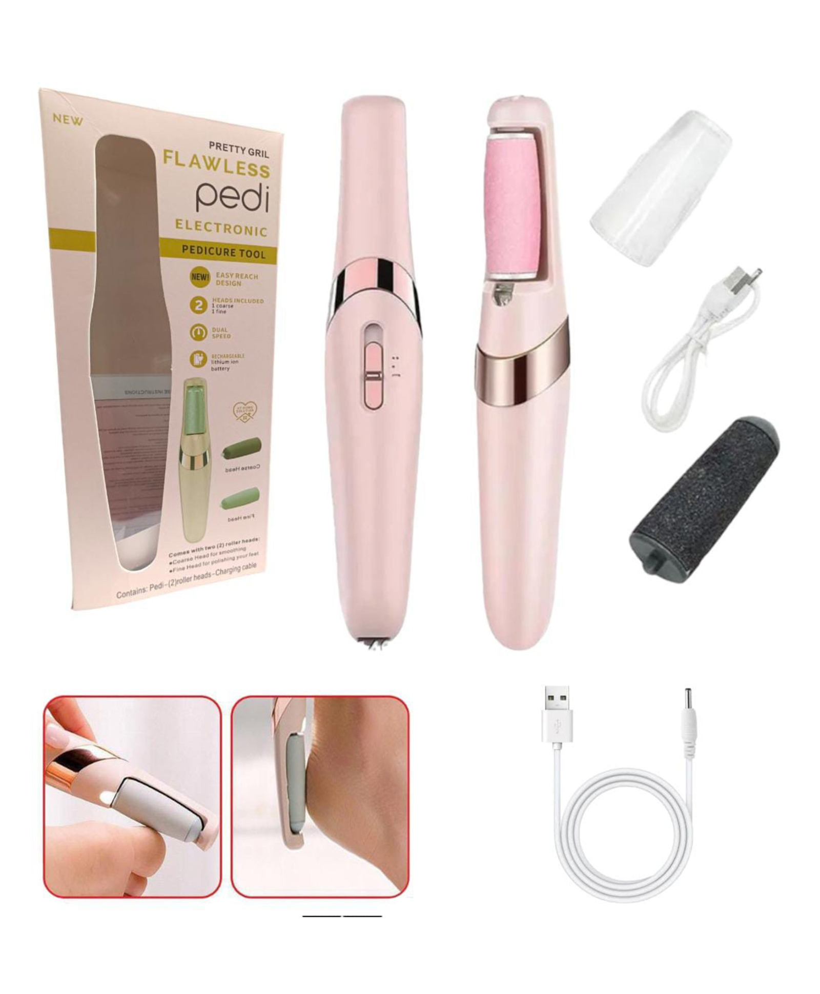 YAMAMA Electric Pedicure Device Foot Care Foot File with 2 Heads, Portable Callus and Dead Skin Remover, Foot Scrubber And Feet Care Machine - Multicolor-image-37