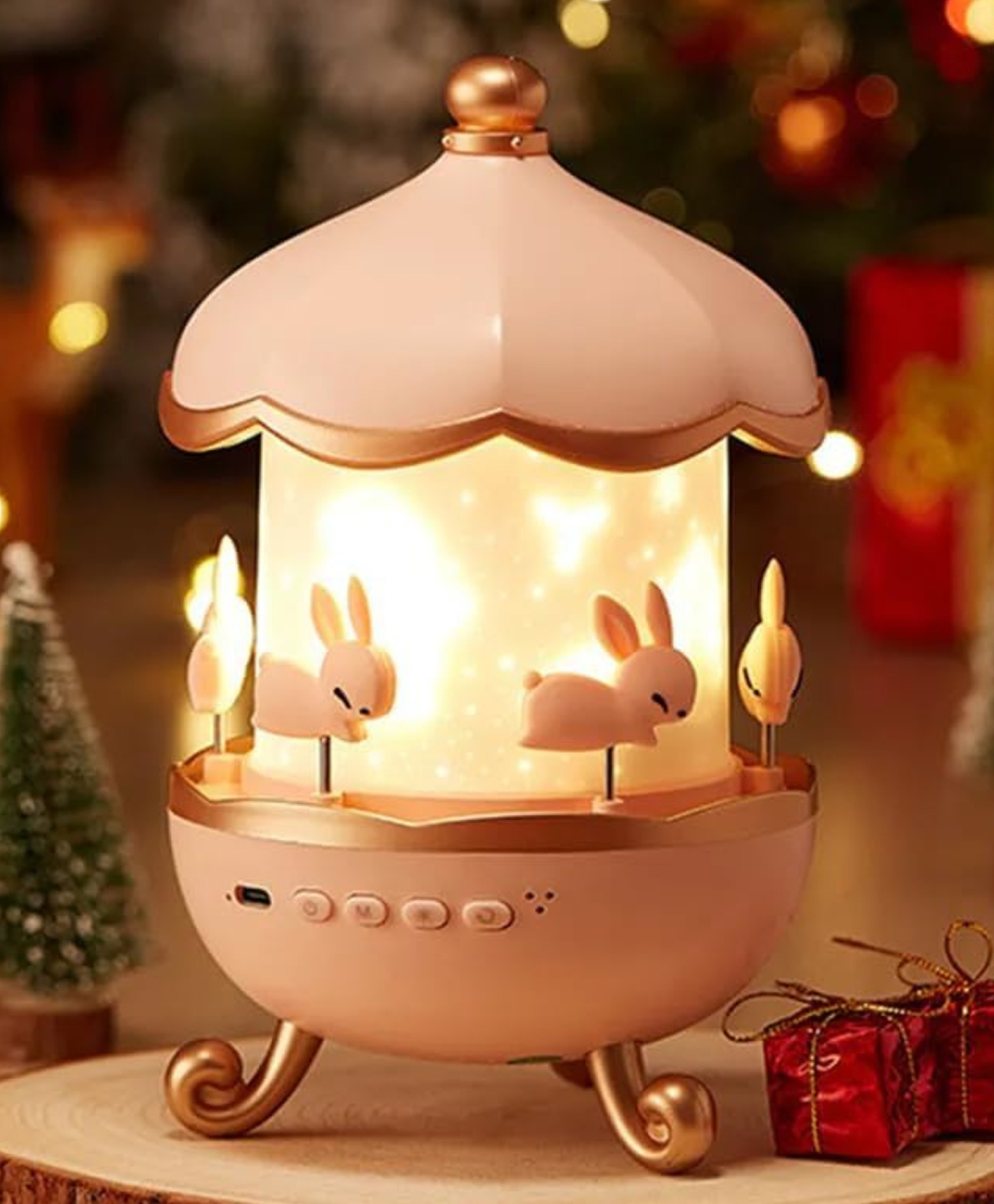 YAMAMA Bunny Carousel Night Light Projector - LED Lamp with 6 Rotating Films, Star Projection for Nursery & Kids Room Decor - Rotatable Rabbit Night Light-image-41