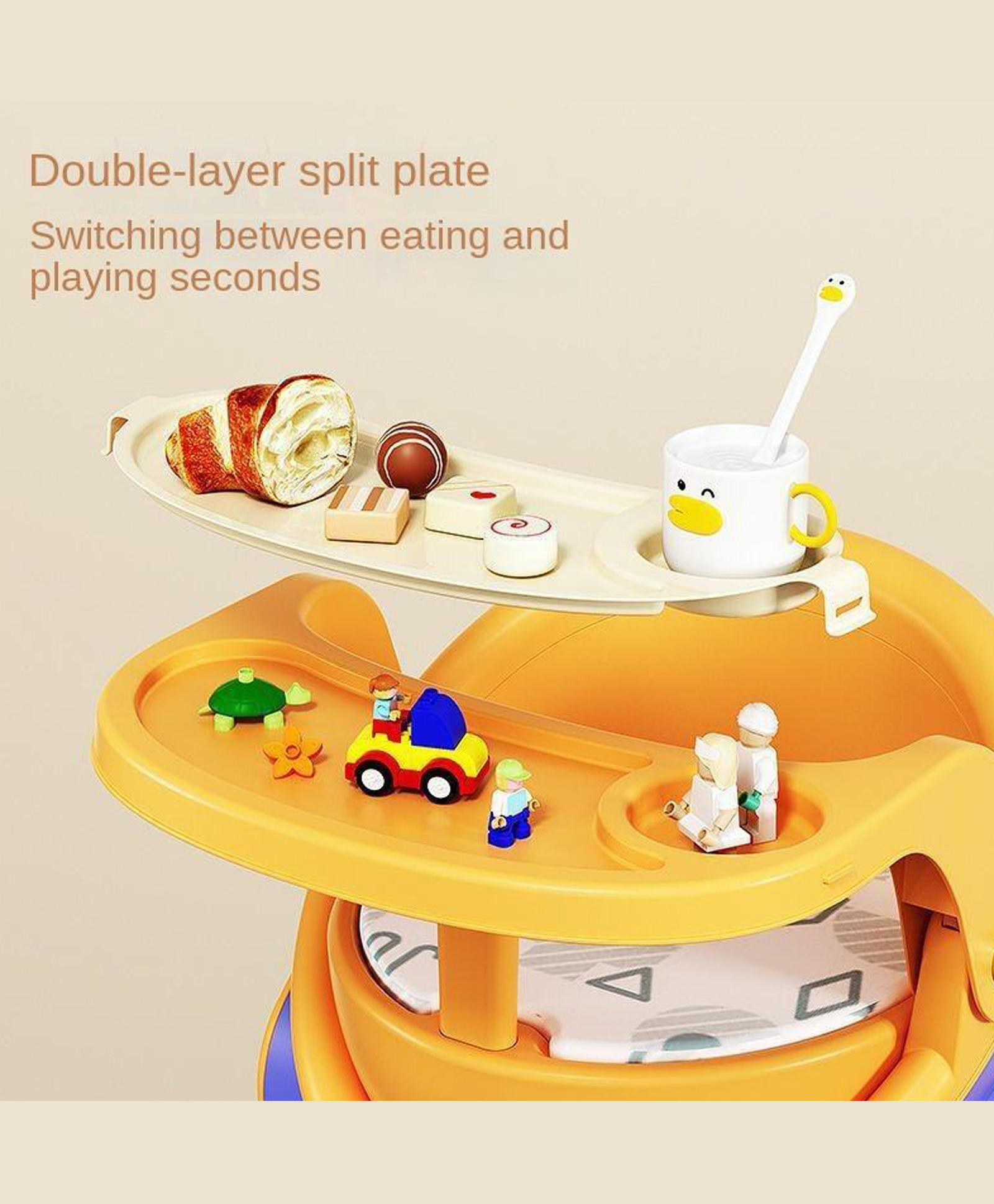 Feeding Seat with Double Food Tray for Kids - Yellow| Multi-Functional Feeding Chair| Detachable Dining Tray| Anti-Slip Footrest| Fun Sound Feature| Stable & Safe Design| In-built Storage-image-28