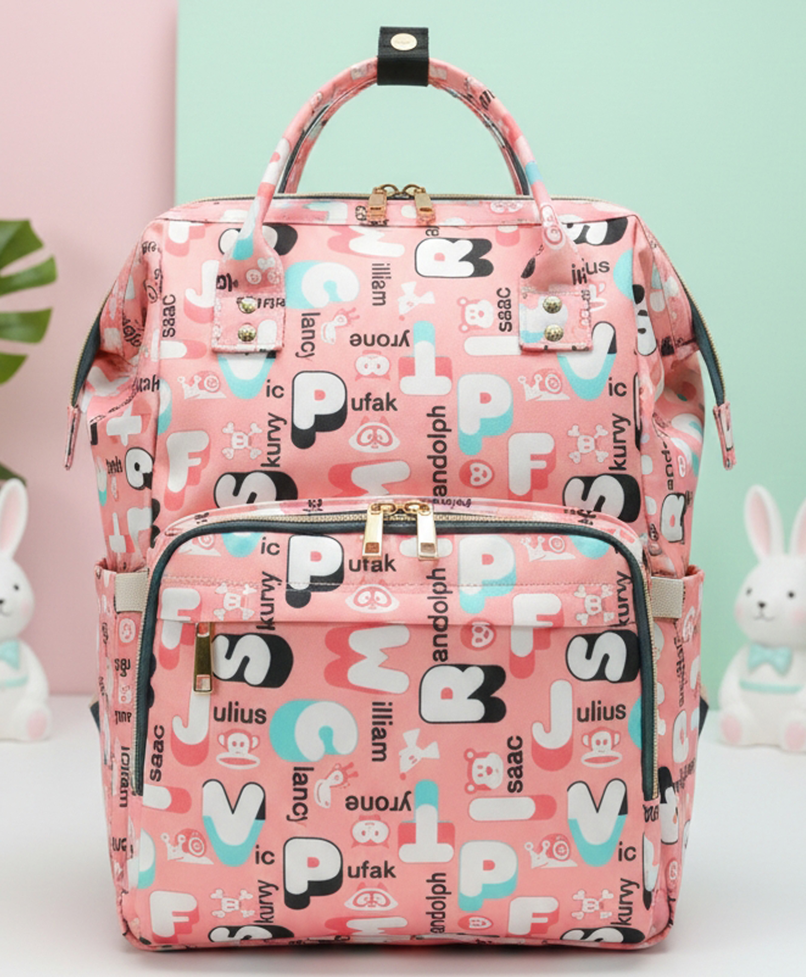 Purple Tots Maternity Diaper Bag Alphabets Print - Peach-image-42