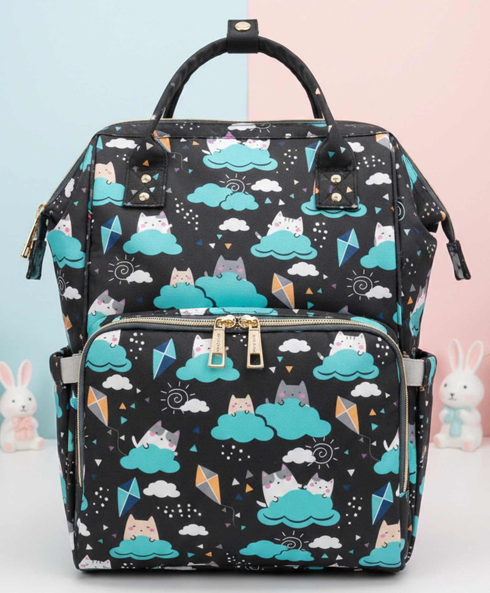 Purple Tots Maternity Diaper Bag Clouds Print - Black-image-47