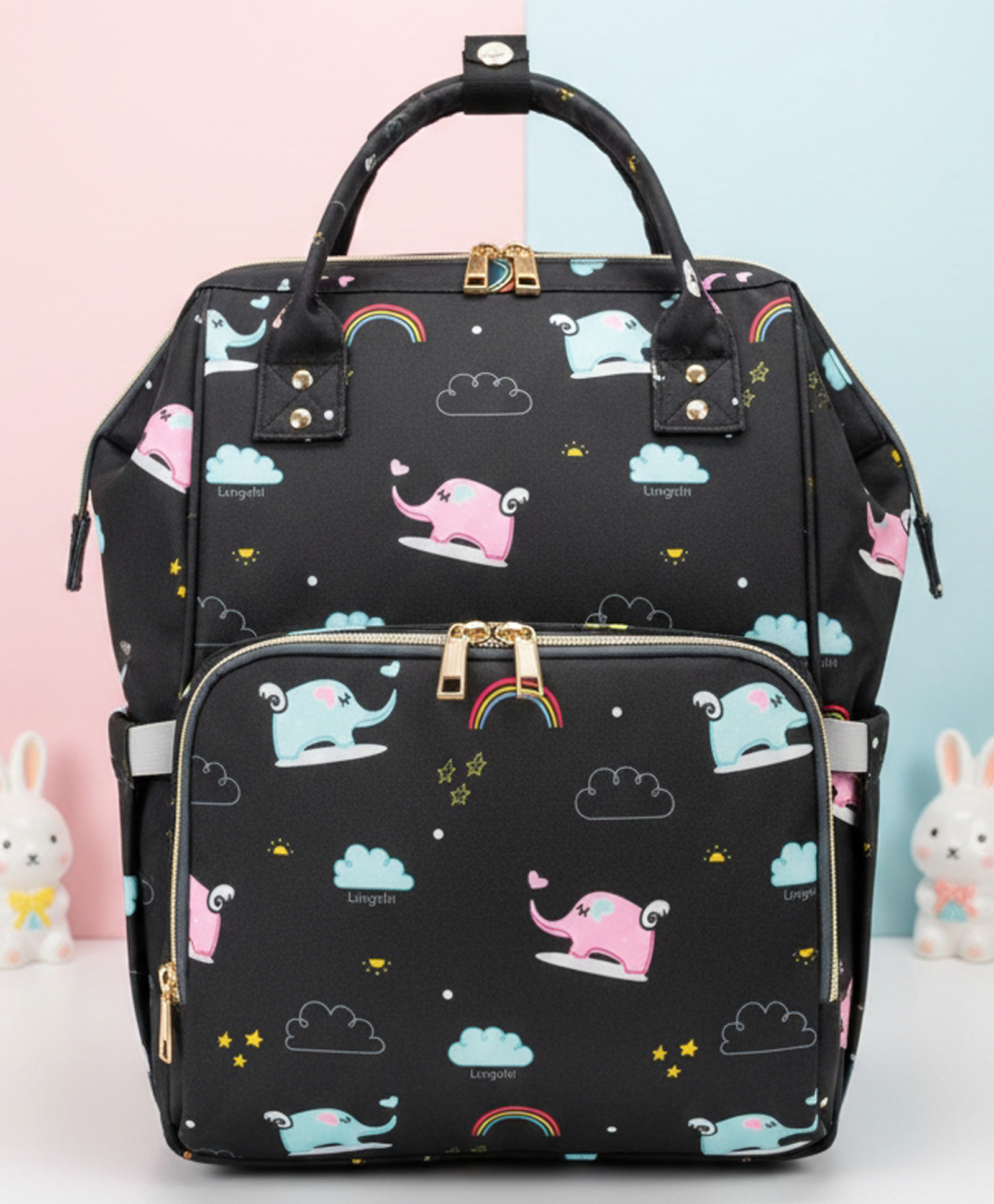 Purple Tots Maternity Diaper Bag Rainbow Print - Black-picture-11