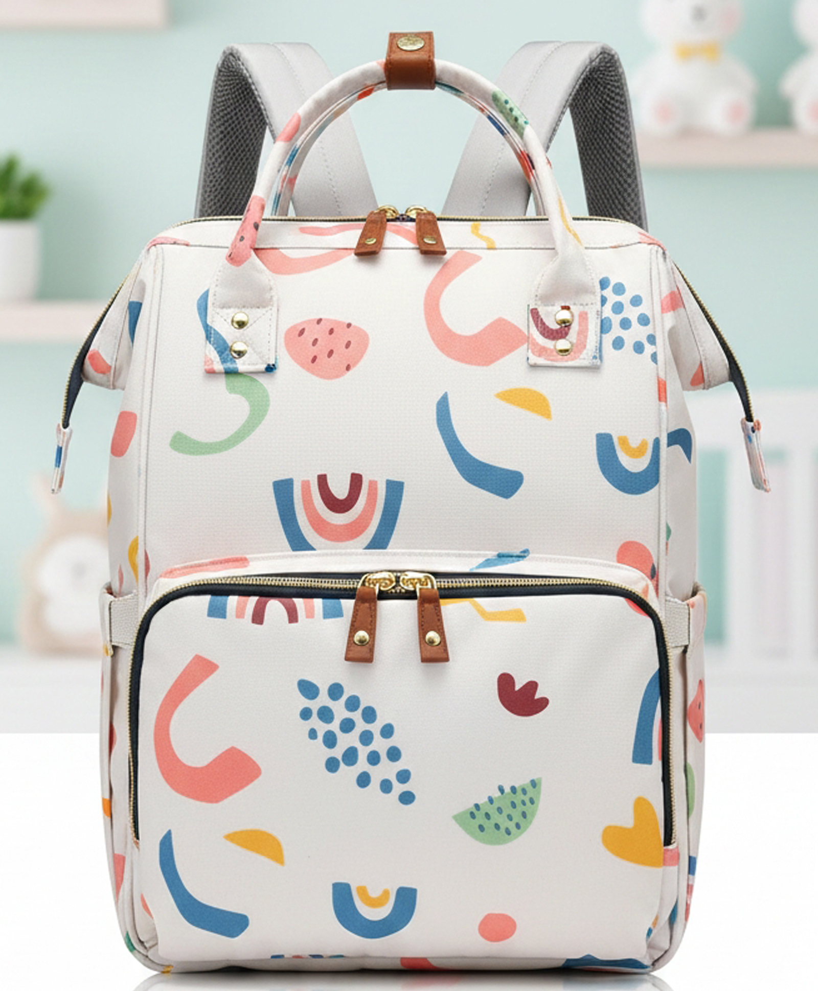 Purple Tots Maternity Diaper Bag - White Rainbow Print-image-46